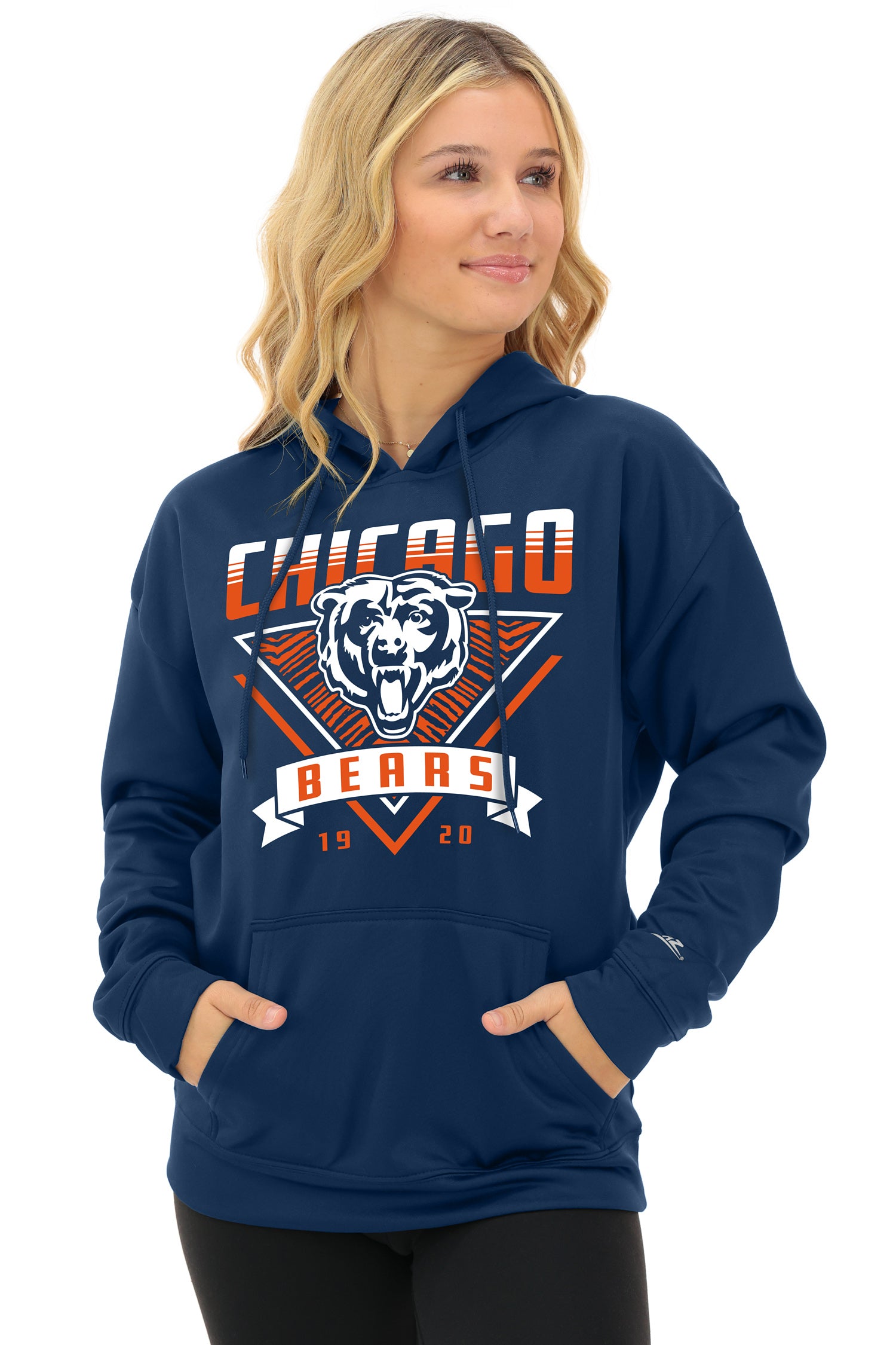 Zubaz NFL Women's Free Play 2 Color Zebra Liner Hoodie, CHICAGO BEARS