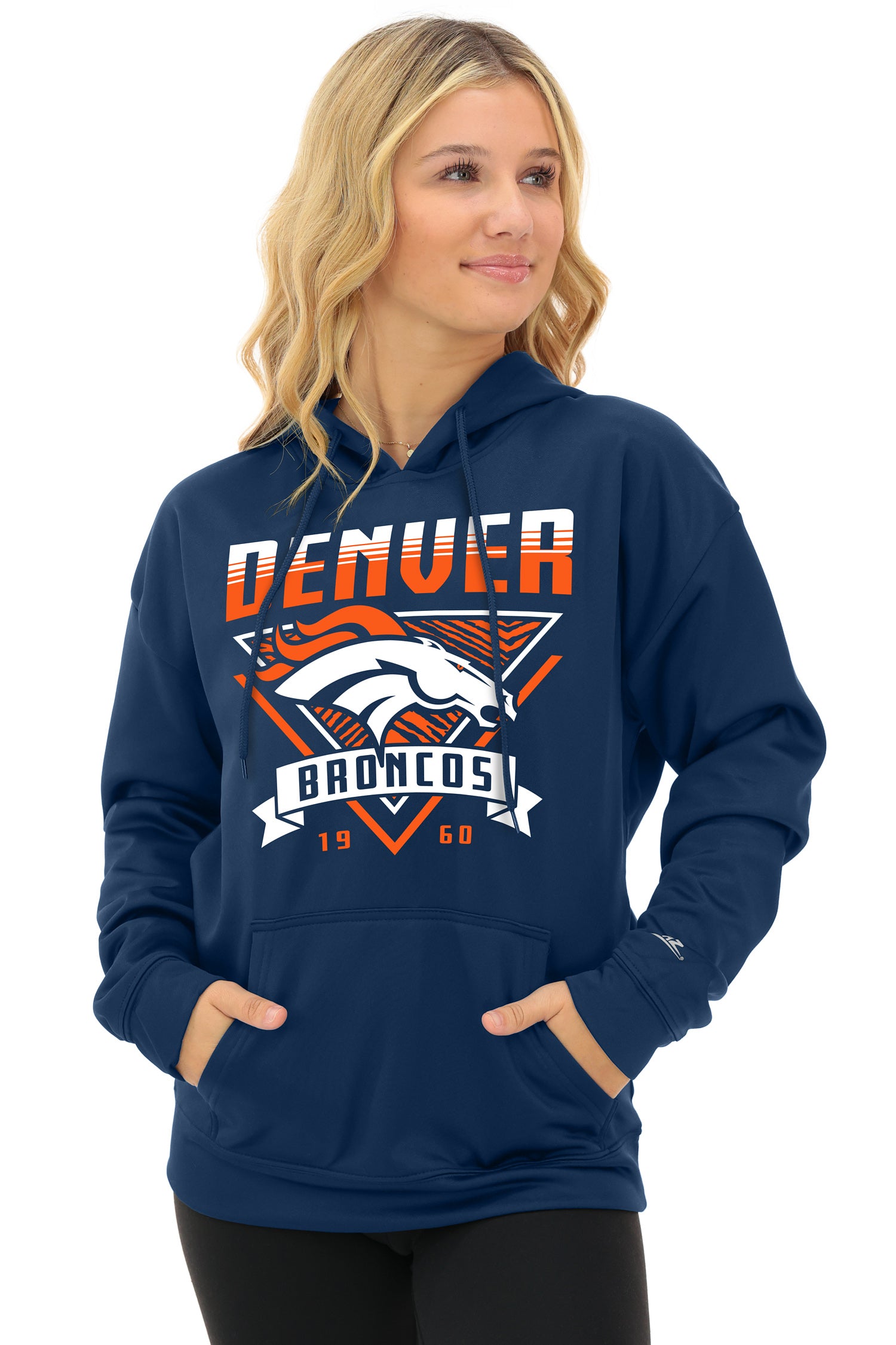 Zubaz NFL Women's Free Play 2 Color Zebra Liner Hoodie, DENVER BRONCOS