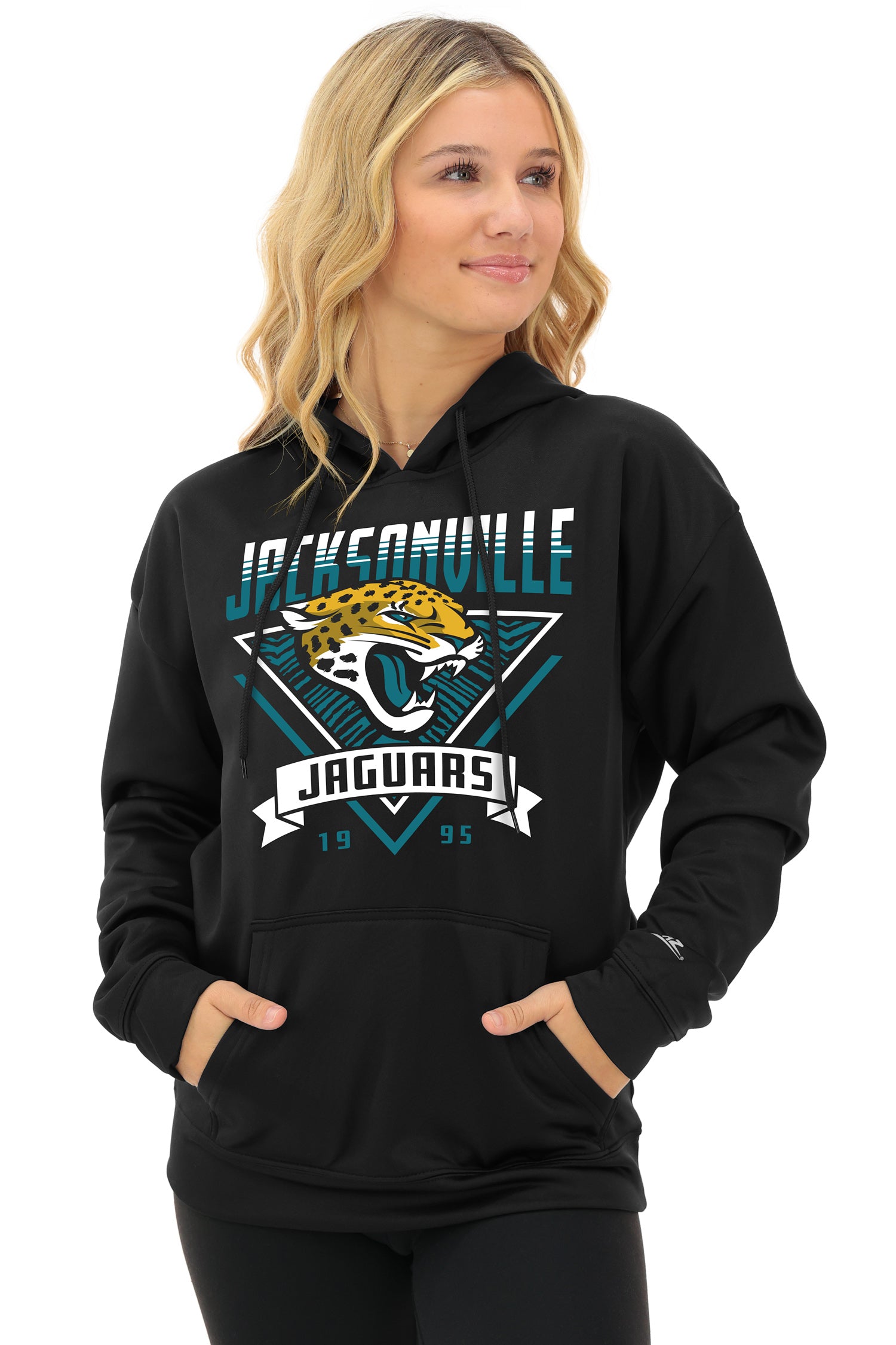 Zubaz NFL Women's Free Play 2 Color Zebra Liner Hoodie, JACKSONVILLE JAGUARS