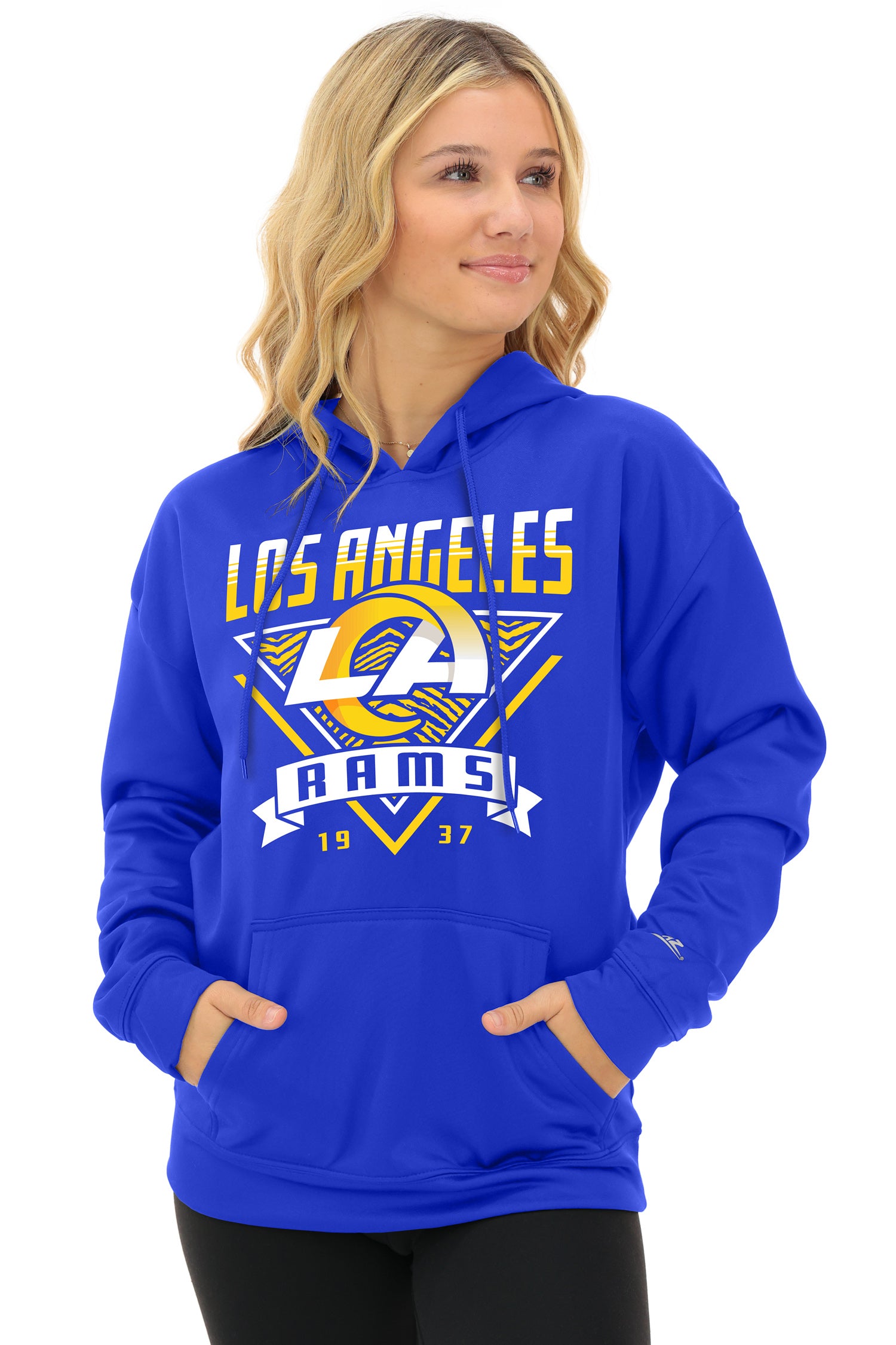 Zubaz NFL Women's Free Play 2 Color Zebra Liner Hoodie, LOS ANGELES RAMS