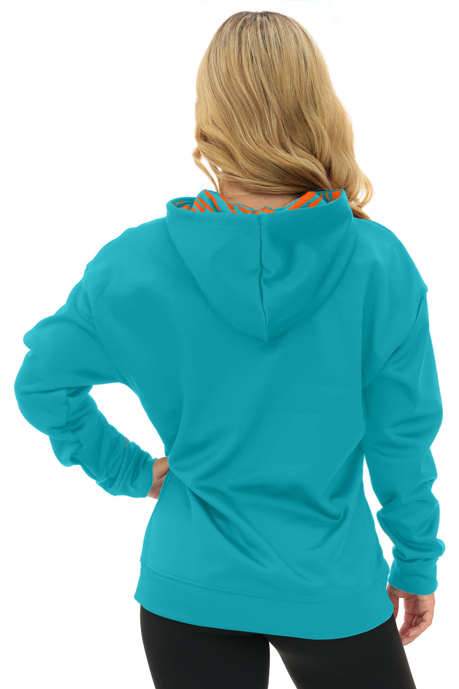 Zubaz NFL Women's Free Play 2 Color Zebra Liner Hoodie, MIAMI DOLPHINS