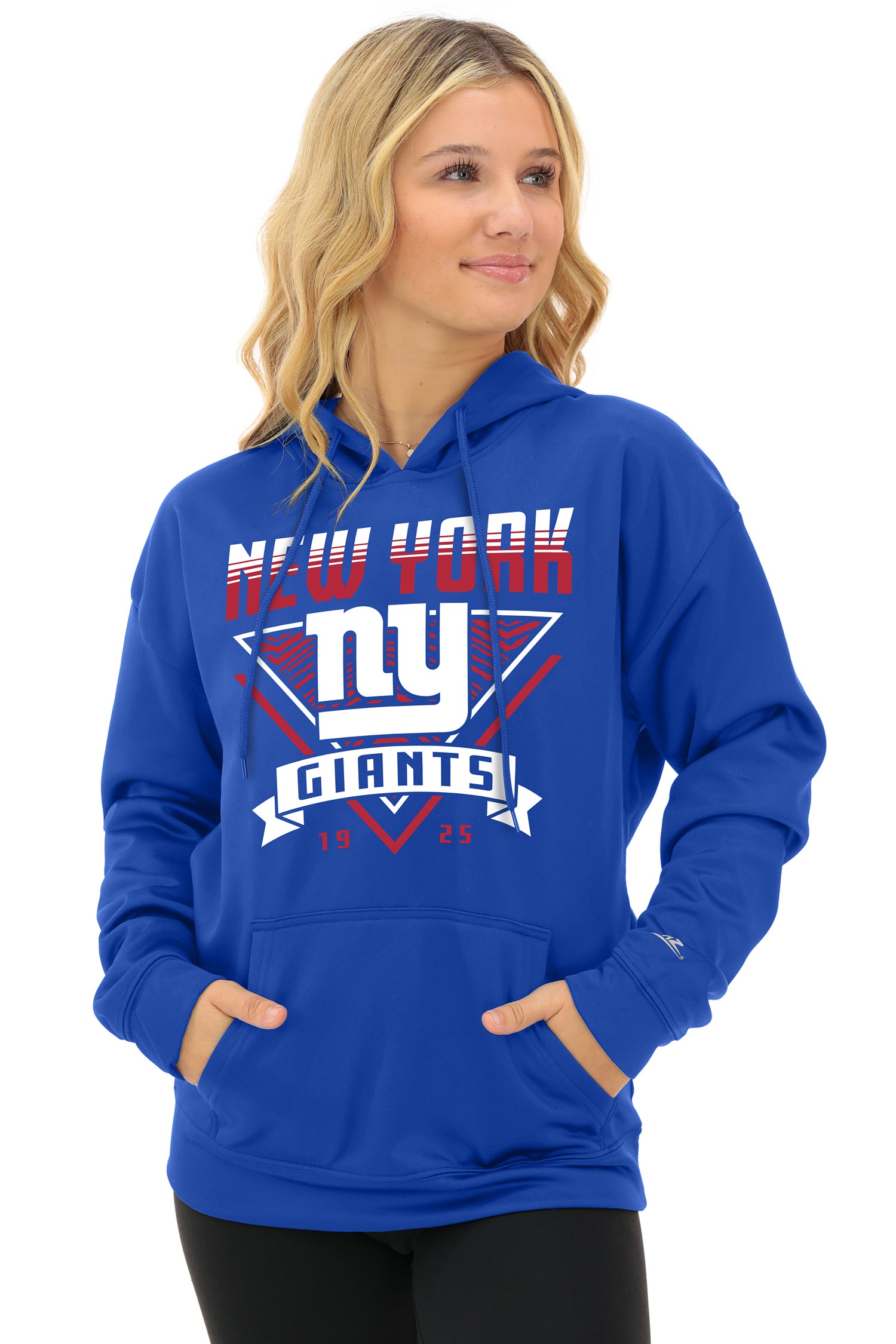 Zubaz NFL Women's Free Play 2 Color Zebra Liner Hoodie, NEW YORK GIANTS