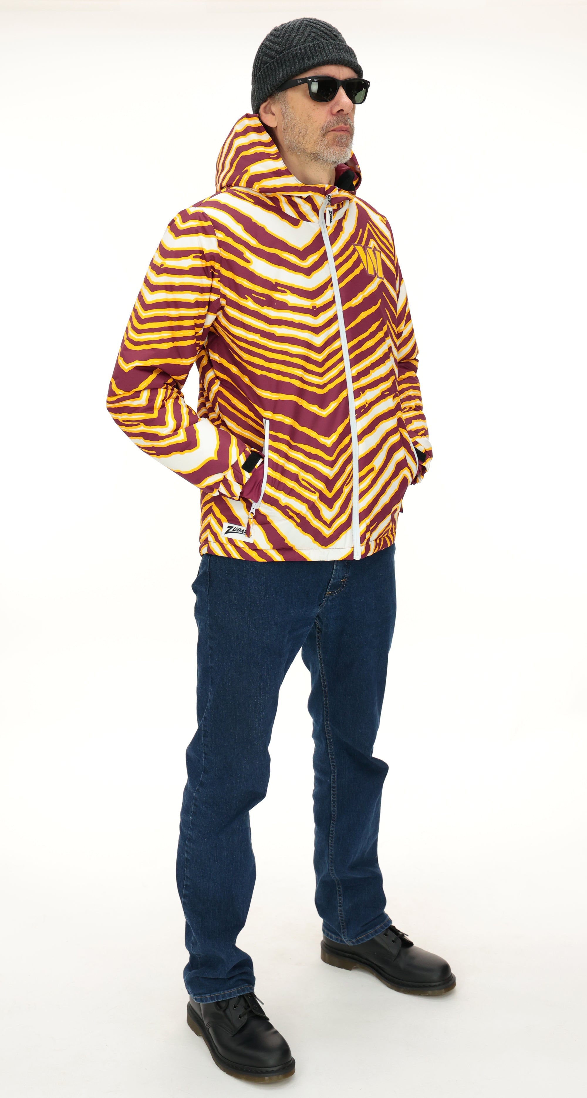 Zubaz NFL Adult Unisex Zebra Team Color Bleacher Blazer Snow Jacket, Washington Commanders