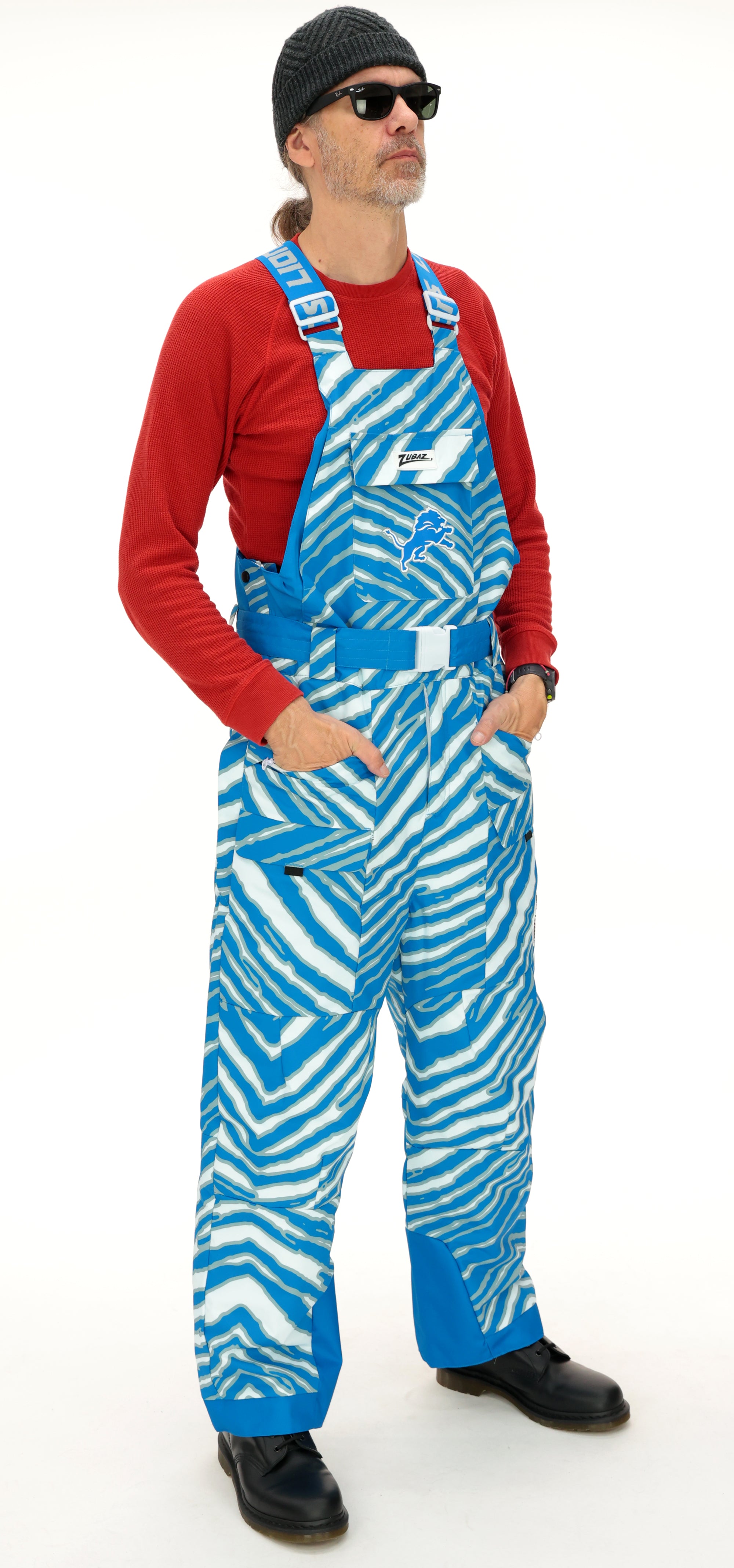 Zubaz NFL Adult Unisex Zebra Team Color Blizzard Snow Bib, Detroit Lions