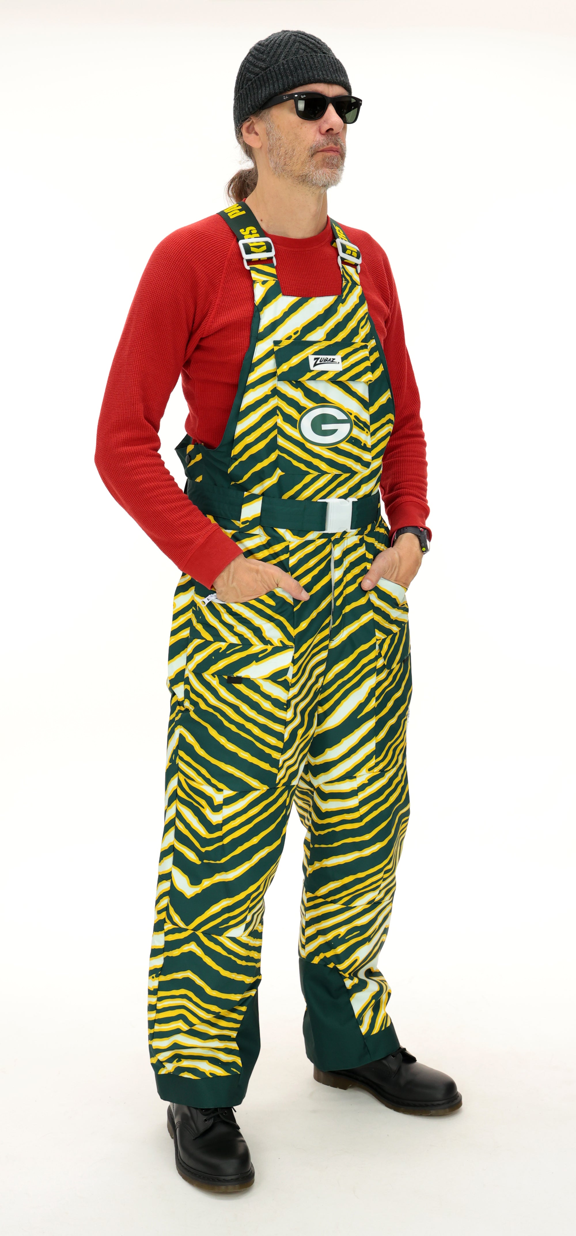 Zubaz NFL Adult Unisex Zebra Team Color Blizzard Snow Bib, Green Bay Packers