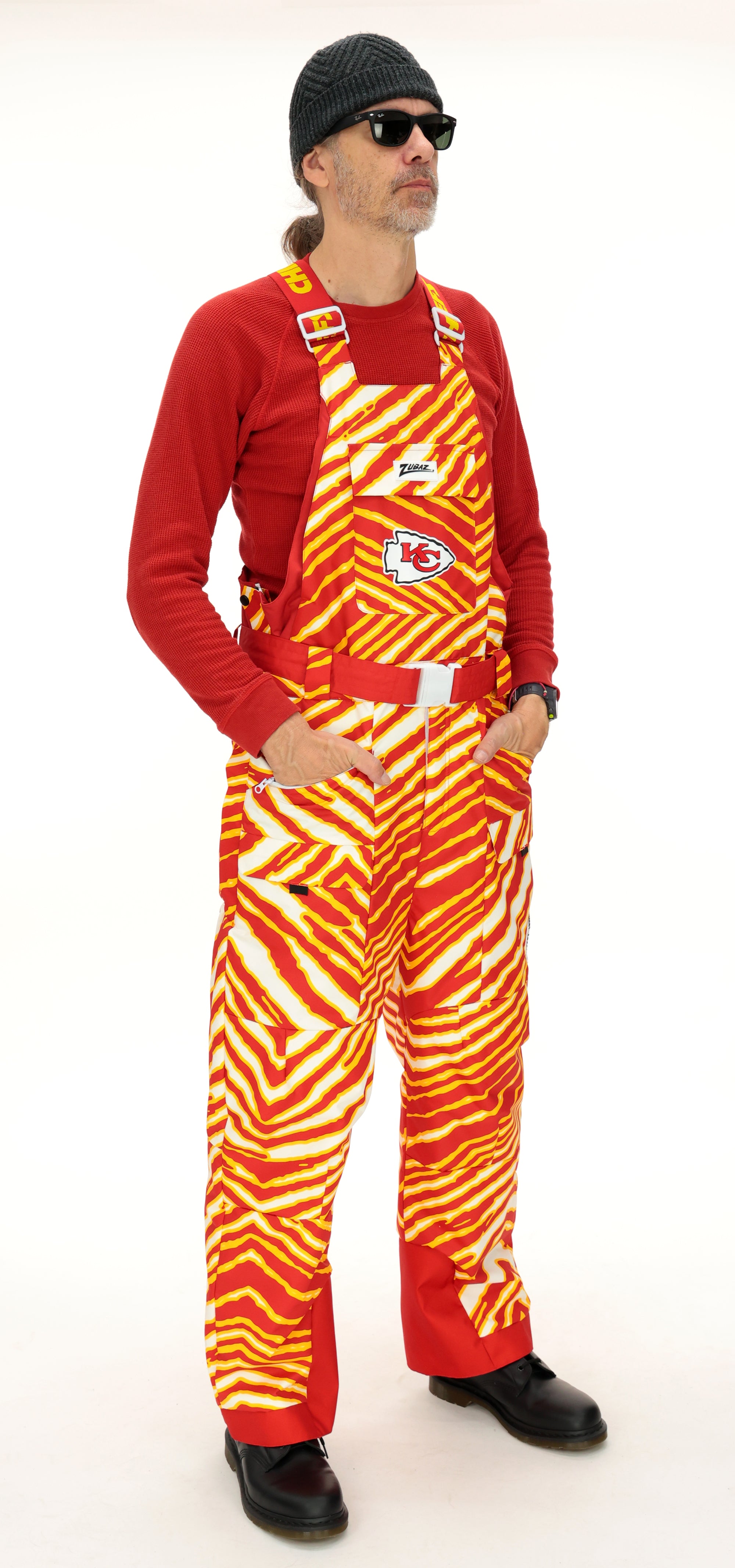 Zubaz NFL Adult Unisex Zebra Team Color Blizzard Snow Bib, Kansas City Chiefs