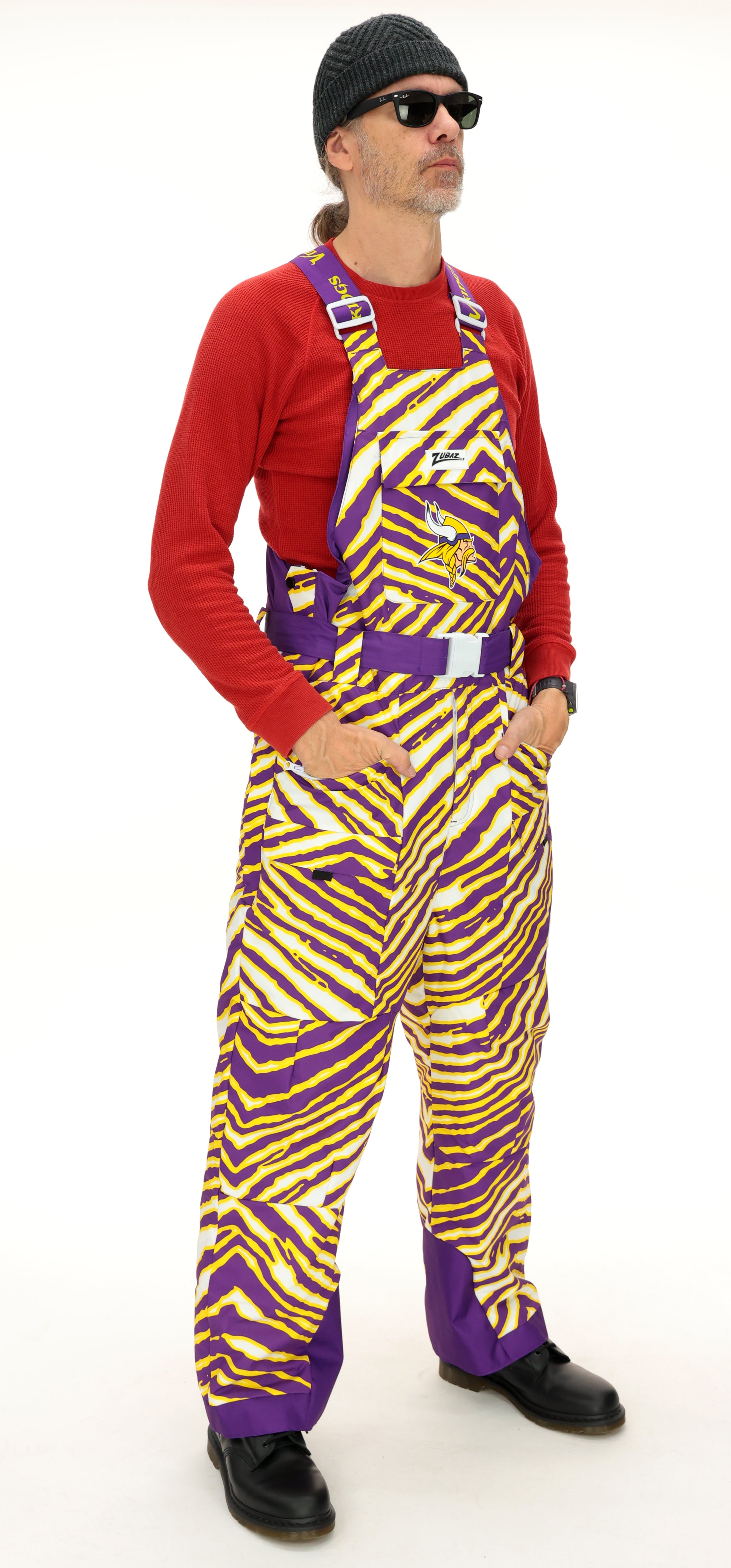 Zubaz NFL Adult Unisex Zebra Team Color Blizzard Snow Bib, Minnesota Vikings