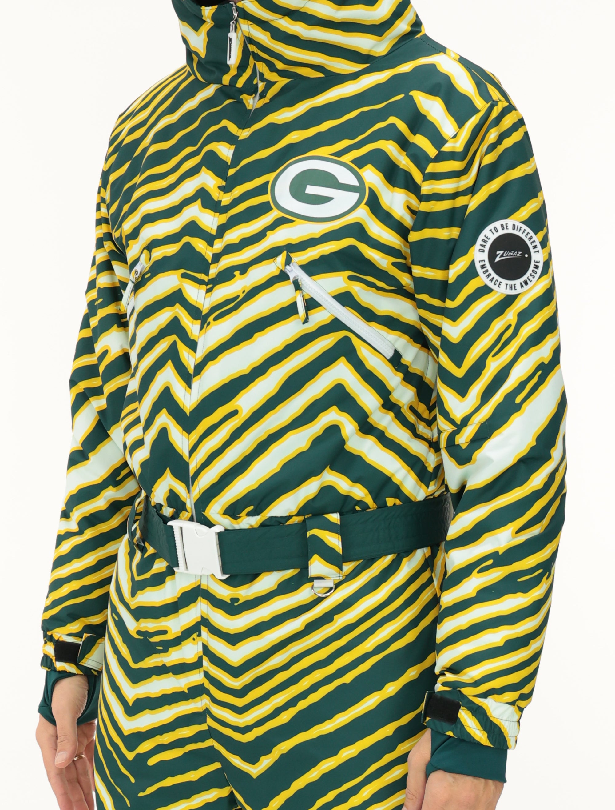 Zubaz NFL Adult Unisex Zebra Team Color Tundra Tux Snowsuit, Green Bay Packers - Official NFL Packers Zubaz Apparel (5 of 7)