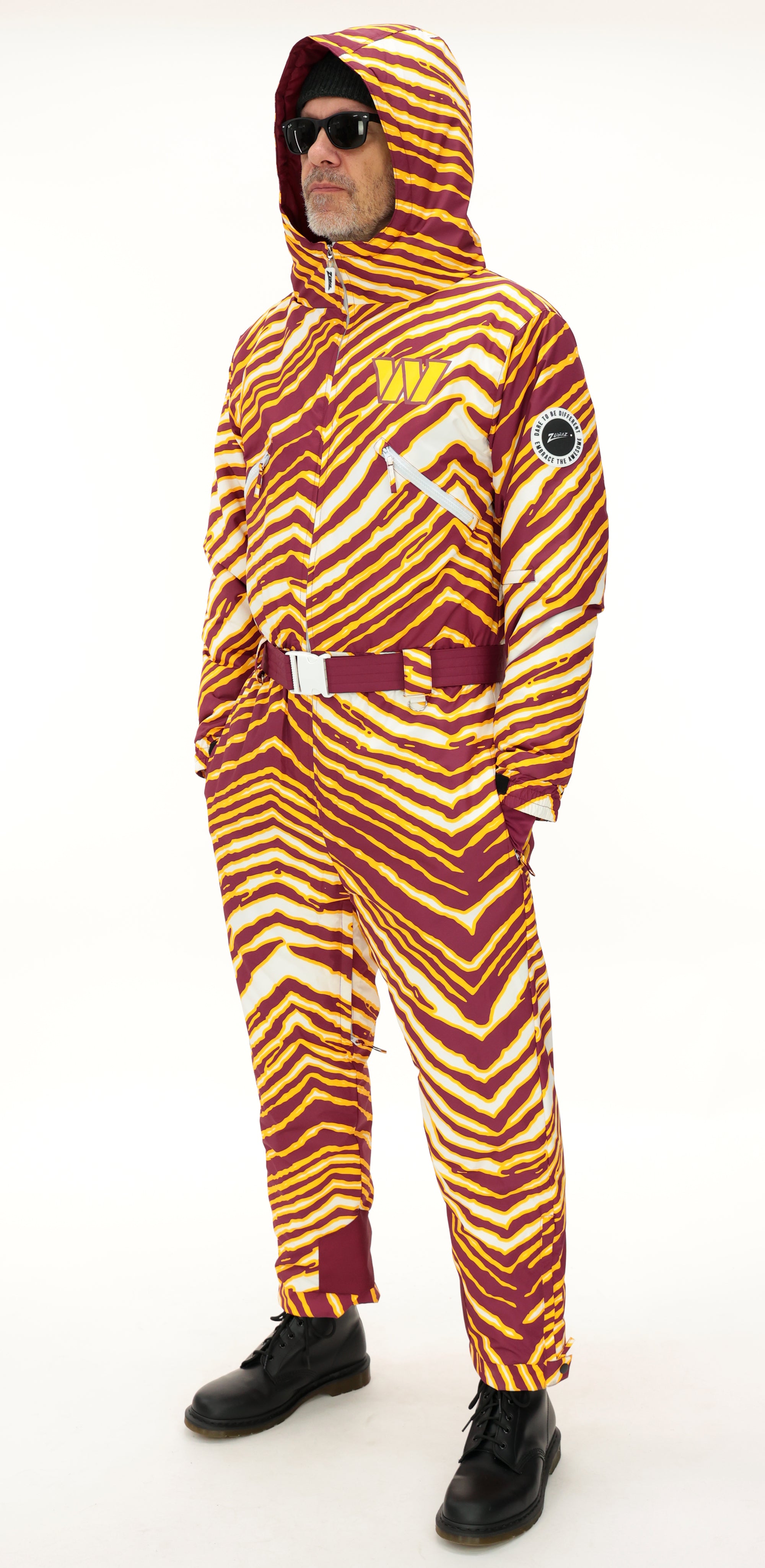 Zubaz NFL Adult Unisex Zebra Team Color Tundra Tux Snowsuit, Washington Commanders
