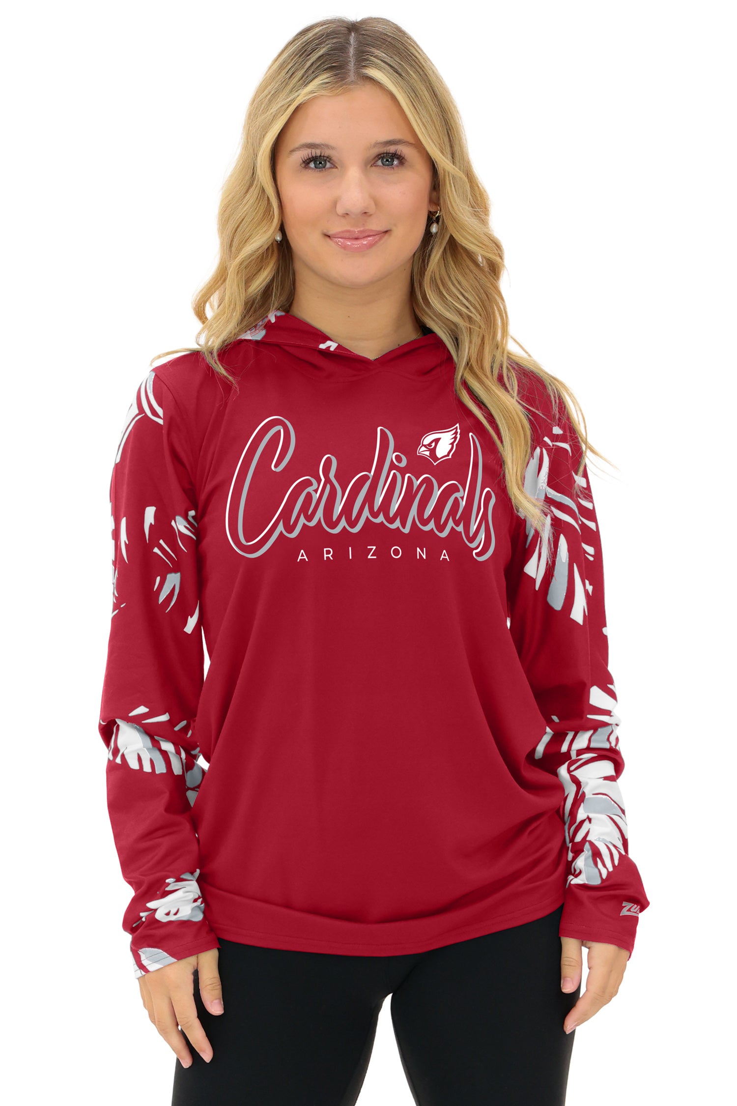 Zubaz NFL WOMEN Casual Script Leaf Accent Lightweight Hoodie, ARIZONA CARDINALS