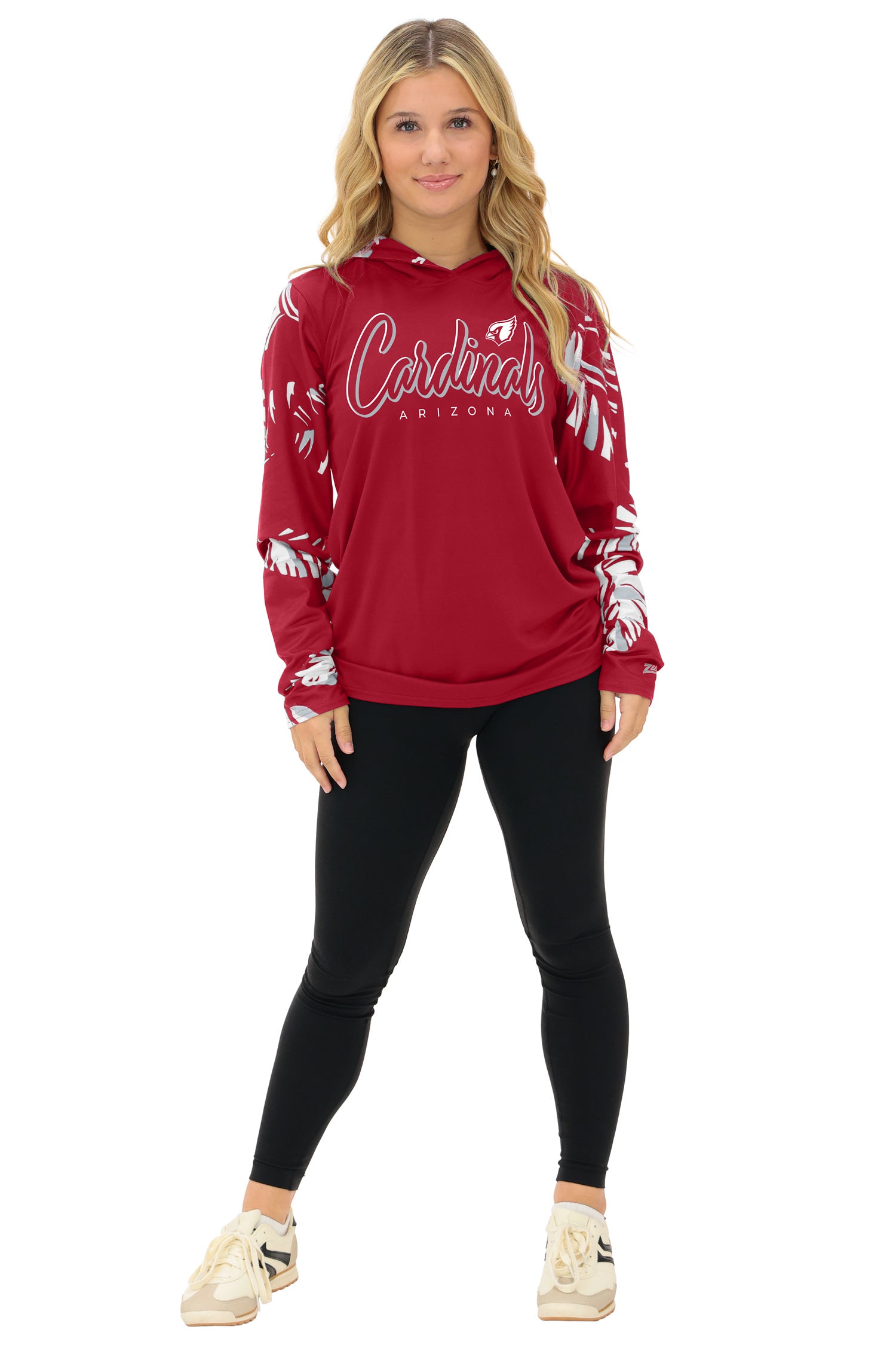 Zubaz NFL WOMEN Casual Script Leaf Accent Lightweight Hoodie, ARIZONA CARDINALS