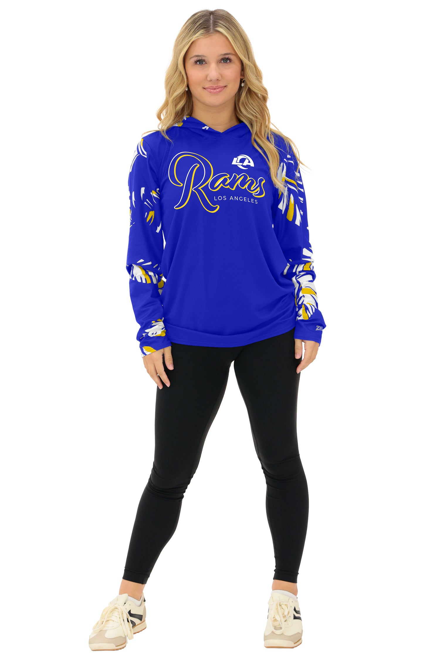 Zubaz NFL WOMEN Casual Script Leaf Accent Lightweight Hoodie, LOS ANGELES RAMS