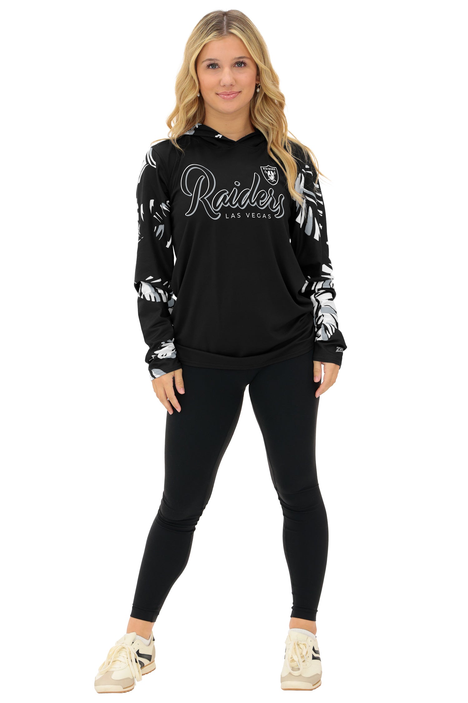 Zubaz NFL WOMEN Casual Script Leaf Accent Lightweight Hoodie, LAS VEGAS RAIDERS