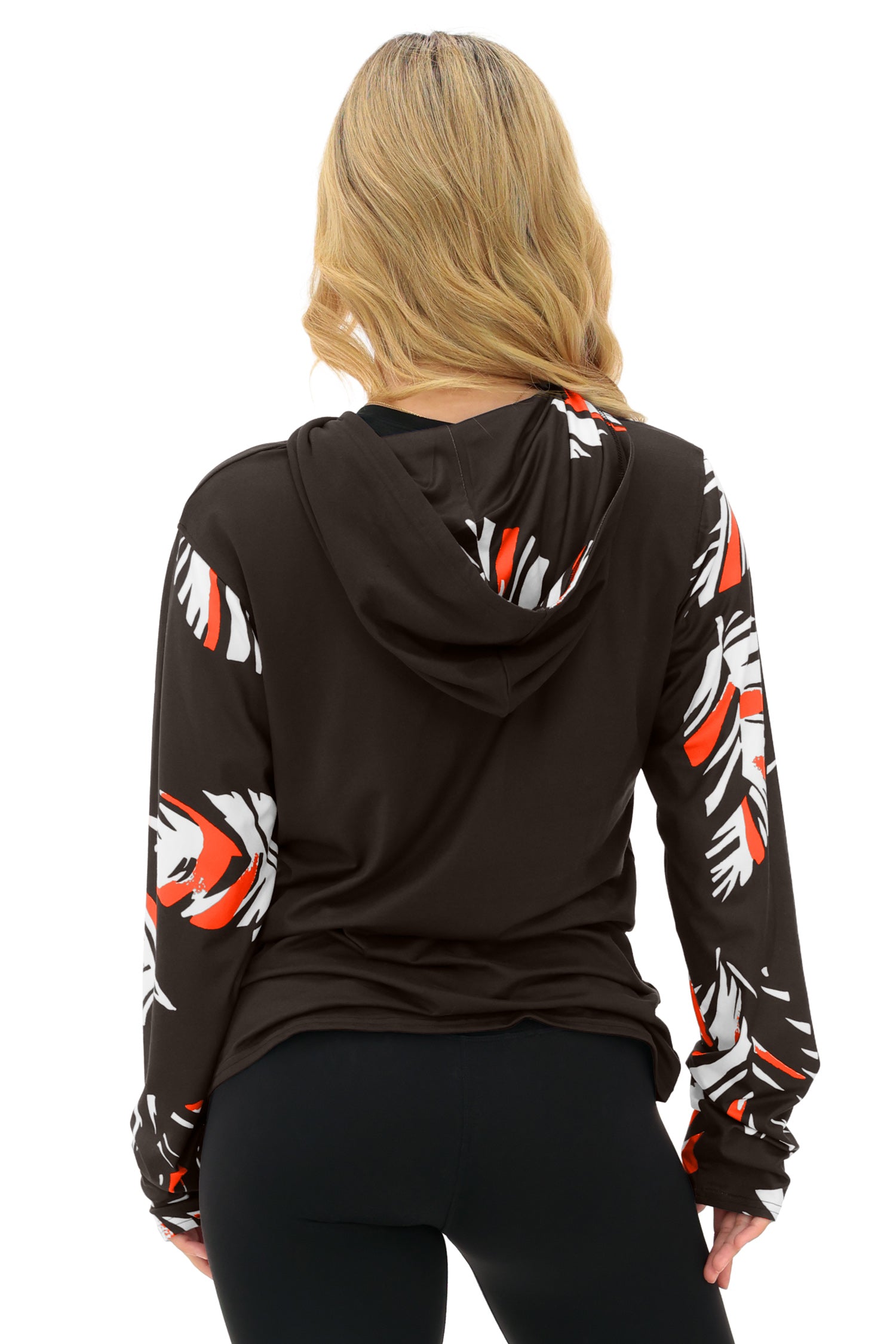 Zubaz NFL WOMEN Casual Script Leaf Accent Lightweight Hoodie, CLEVELAND BROWNS