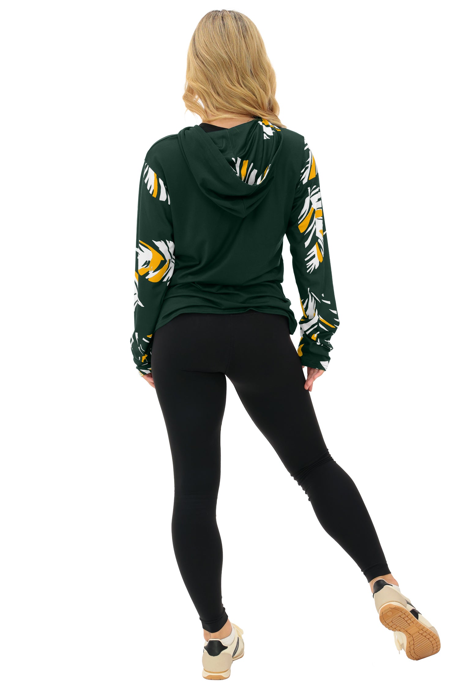 Zubaz NFL WOMEN Casual Script Leaf Accent Lightweight Hoodie, GREEN BAY PACKERS