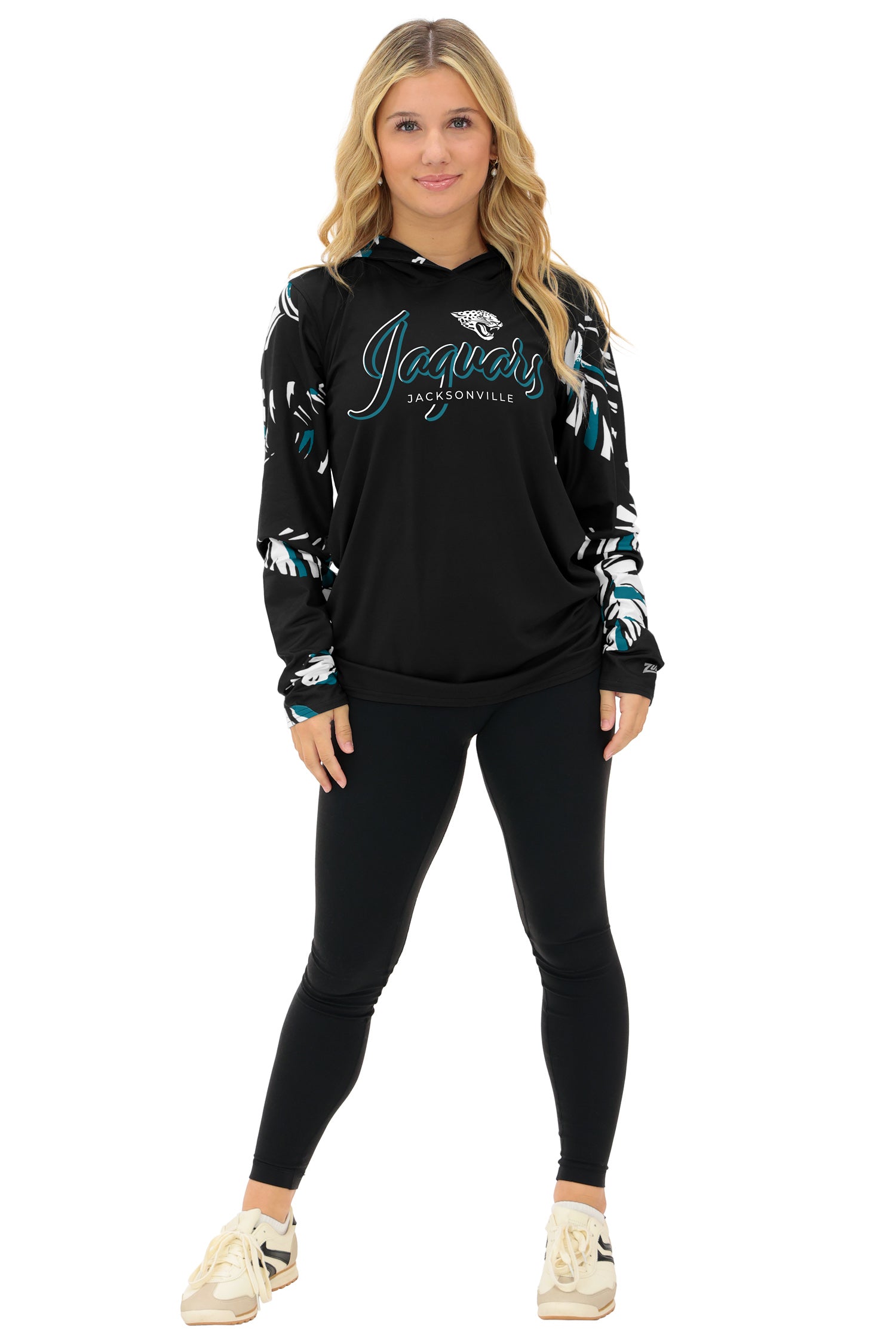 Zubaz NFL WOMEN Casual Script Leaf Accent Lightweight Hoodie, JACKSONVILLE JAGUARS