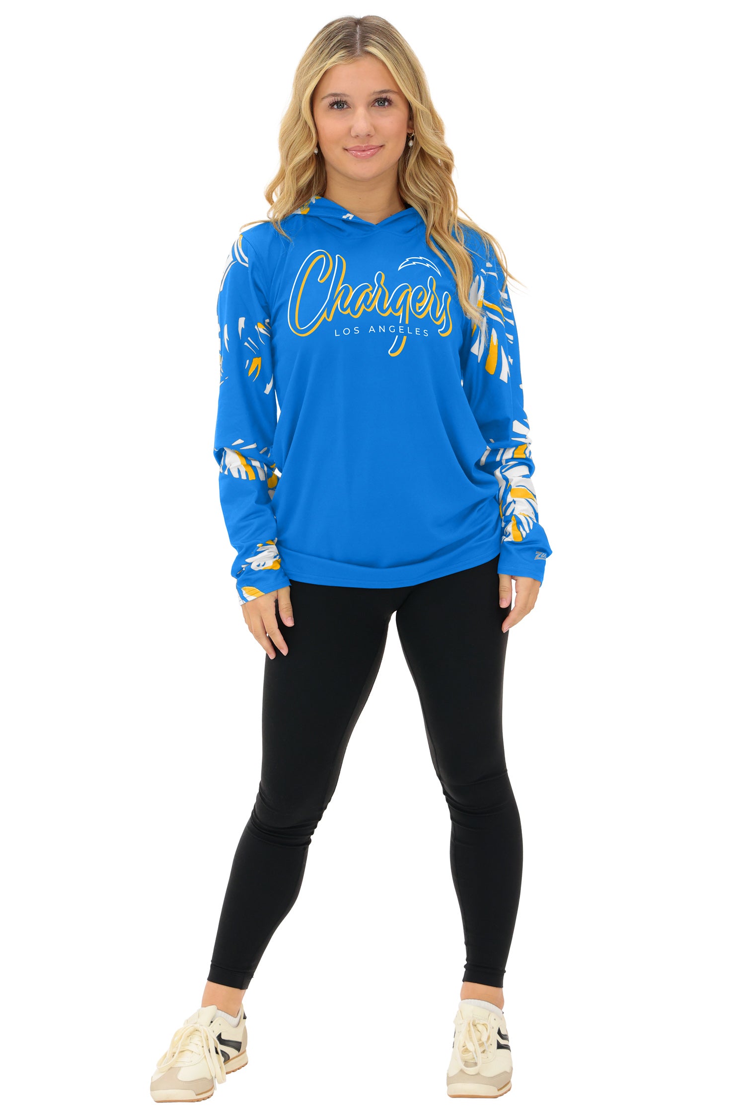 Zubaz NFL WOMEN Casual Script Leaf Accent Lightweight Hoodie, LOS ANGELES CHARGERS
