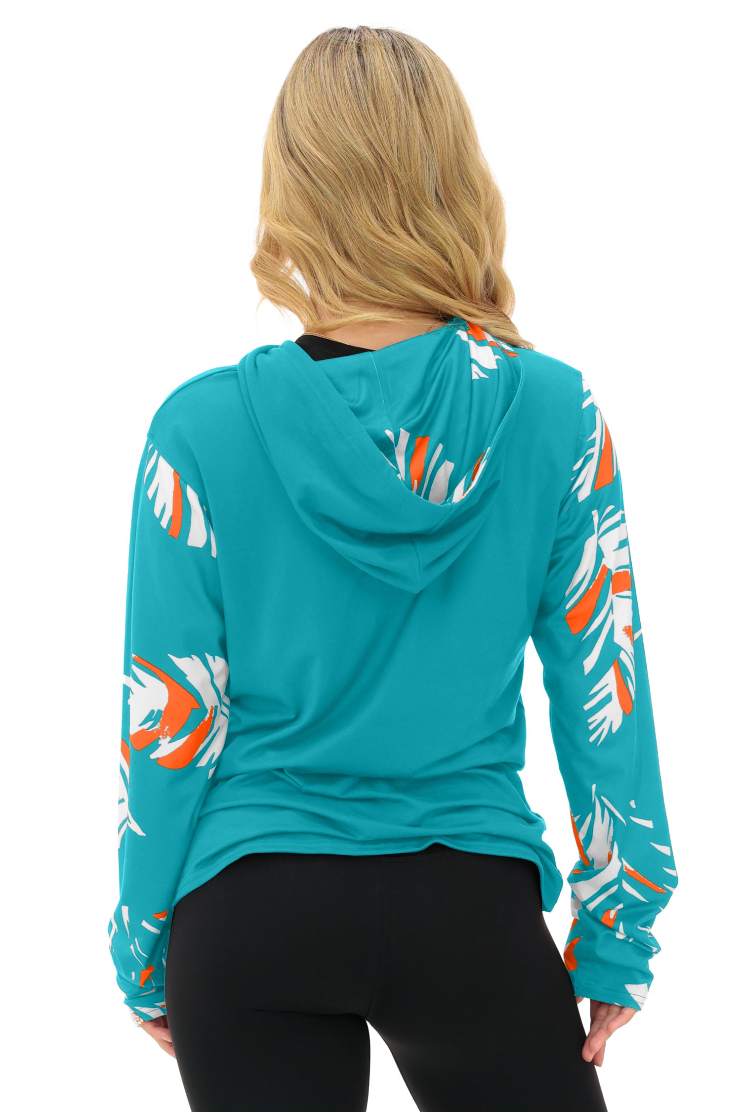 Zubaz NFL WOMEN Casual Script Leaf Accent Lightweight Hoodie, MIAMI DOLPHINS