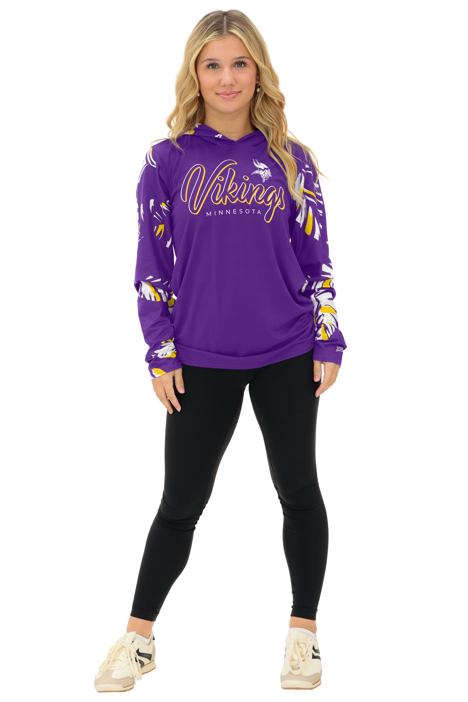 Zubaz NFL WOMEN Casual Script Leaf Accent Lightweight Hoodie, MINNESOTA VIKINGS