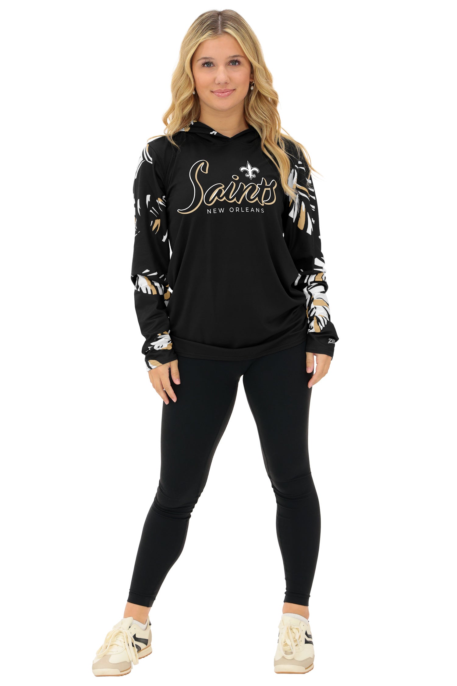 Zubaz NFL WOMEN Casual Script Leaf Accent Lightweight Hoodie, NEW ORLEANS SAINTS
