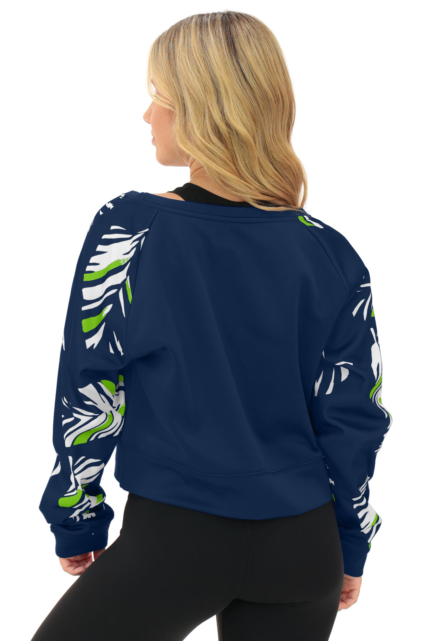 Zubaz NFL Women's Script 3 Color Leaf Boatneck Raglan Crew, SEATTLE SEAHAWKS