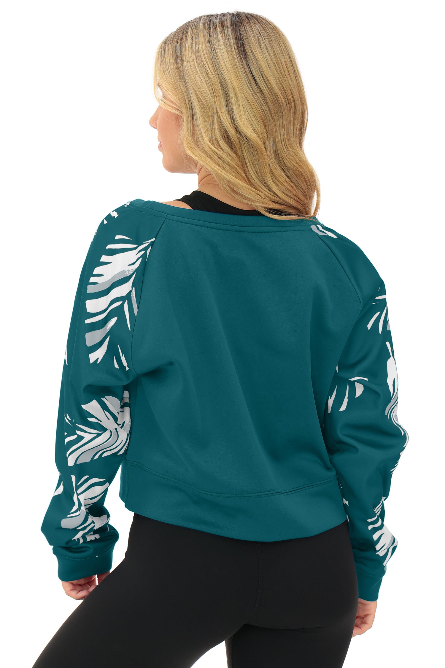 Zubaz NFL Women's Script 3 Color Leaf Boatneck Raglan Crew, PHILADELPHIA EAGLES