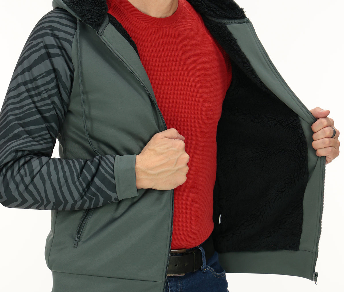 Zubaz NFL Los Angeles Chargers Men's Charcoal Tonal Zebra Sherpa-Lined Raglan Full-Zip Hoodie