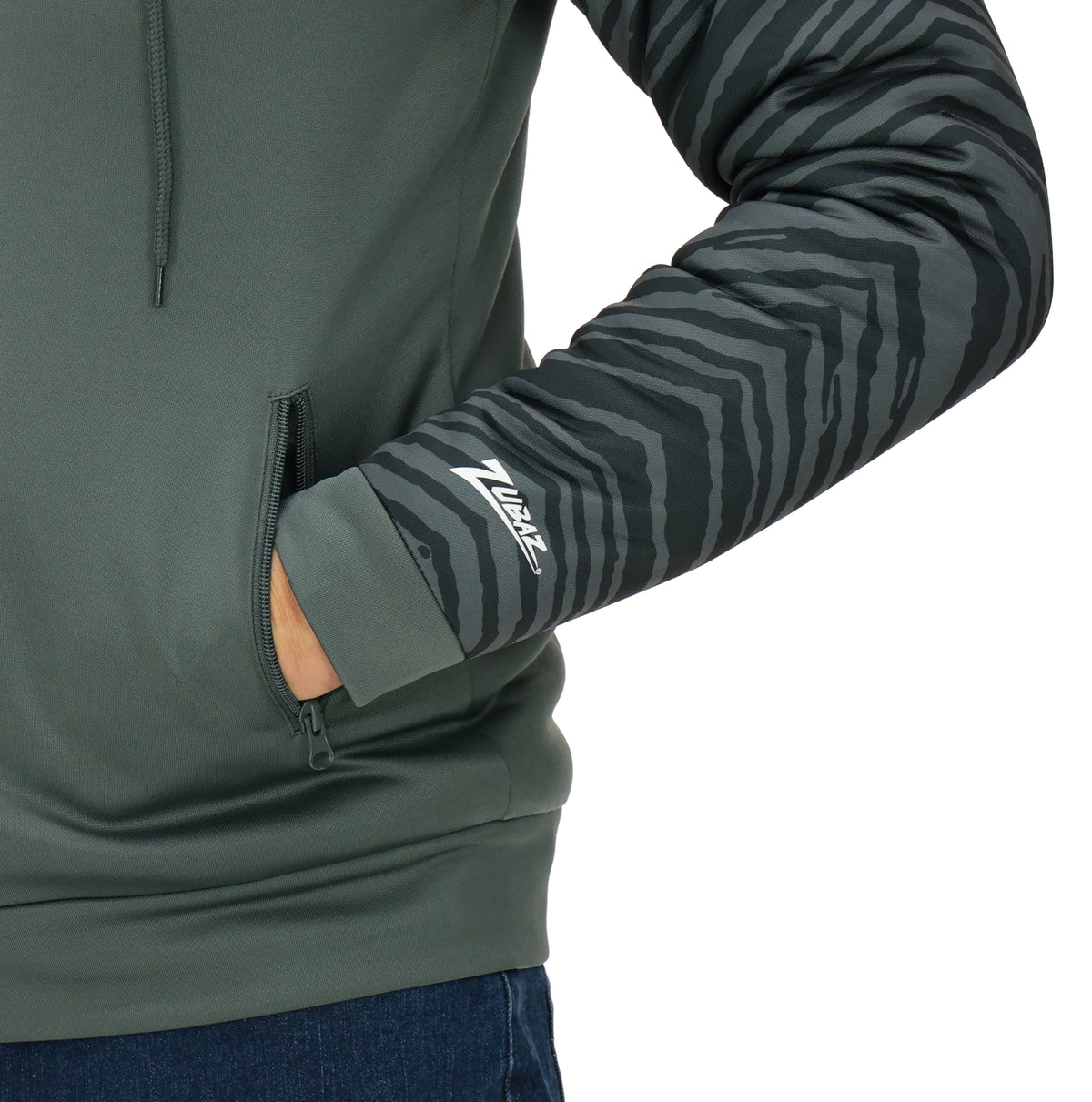 Zubaz NFL New York Jets Men's Charcoal Tonal Zebra Sherpa-Lined Raglan Full-Zip Hoodie