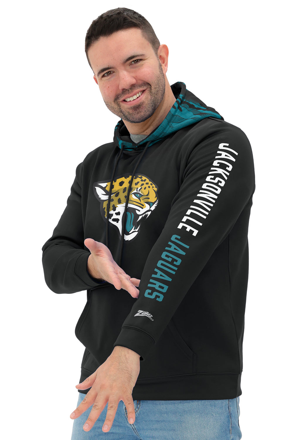 Zubaz NFL Men's Front and Sleeve Print Camo Line Hood Hoodie, JACKSONVILLE JAGUARS