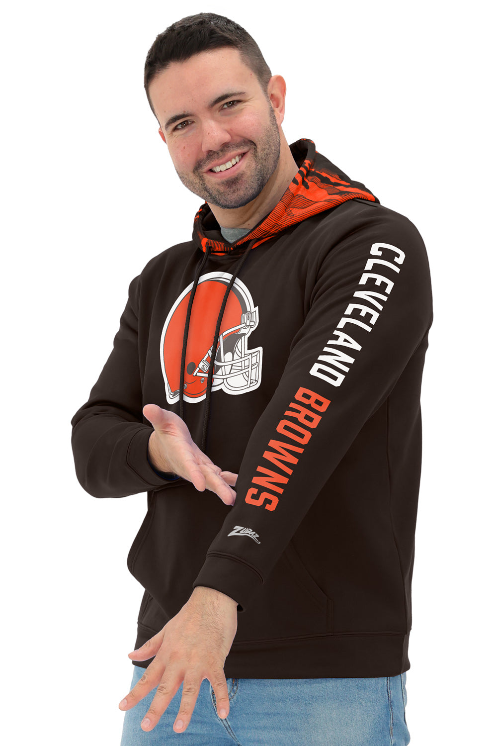 Zubaz NFL Men's Front and Sleeve Print Camo Line Hood Hoodie, CLEVELAND BROWNS