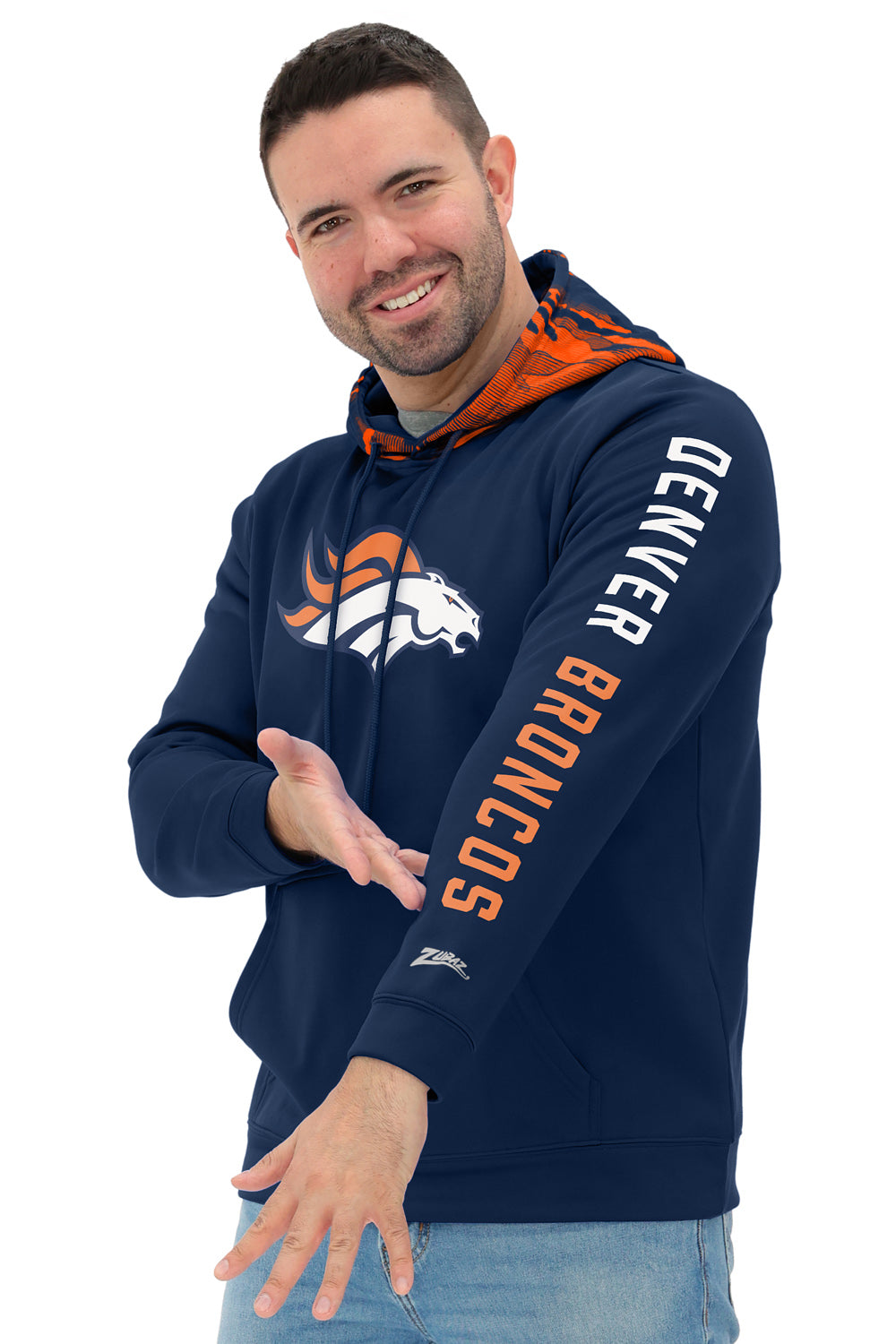 Zubaz NFL Men's Front and Sleeve Print Camo Line Hood Hoodie, DENVER BRONCOS