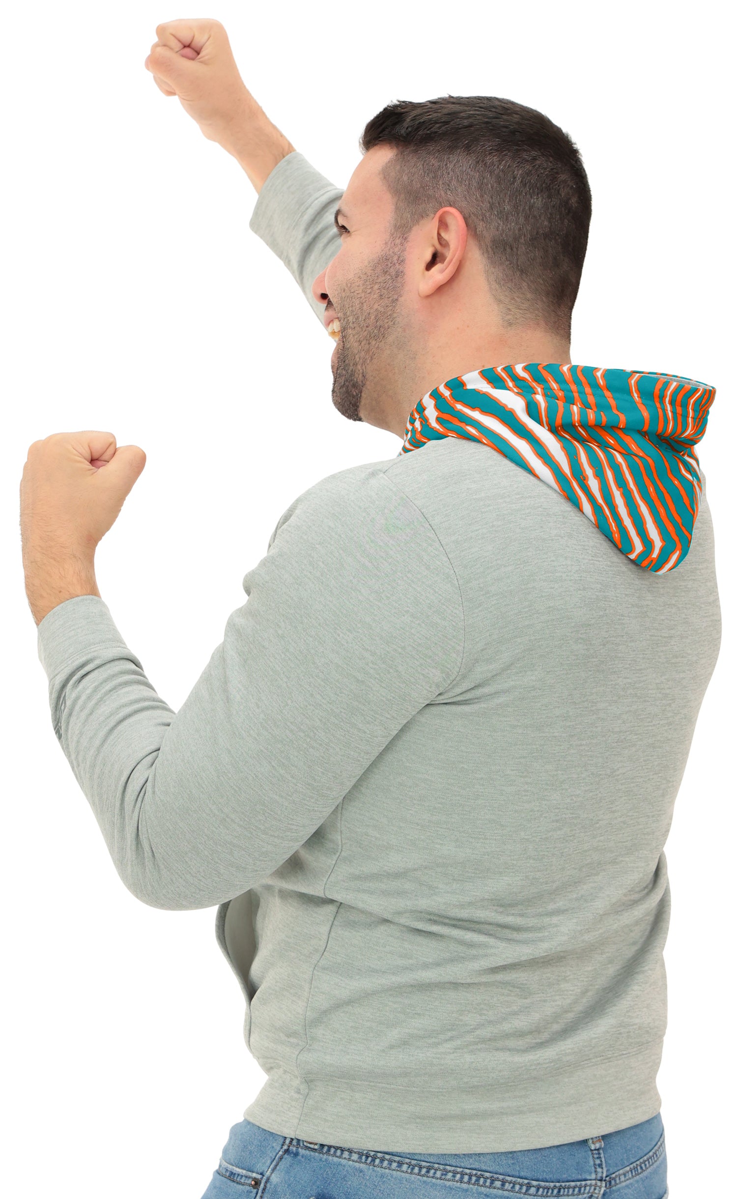 Zubaz NFL Men`s Gray Hoodie with 3C Zebra Hood, MIAMI DOLPHINS