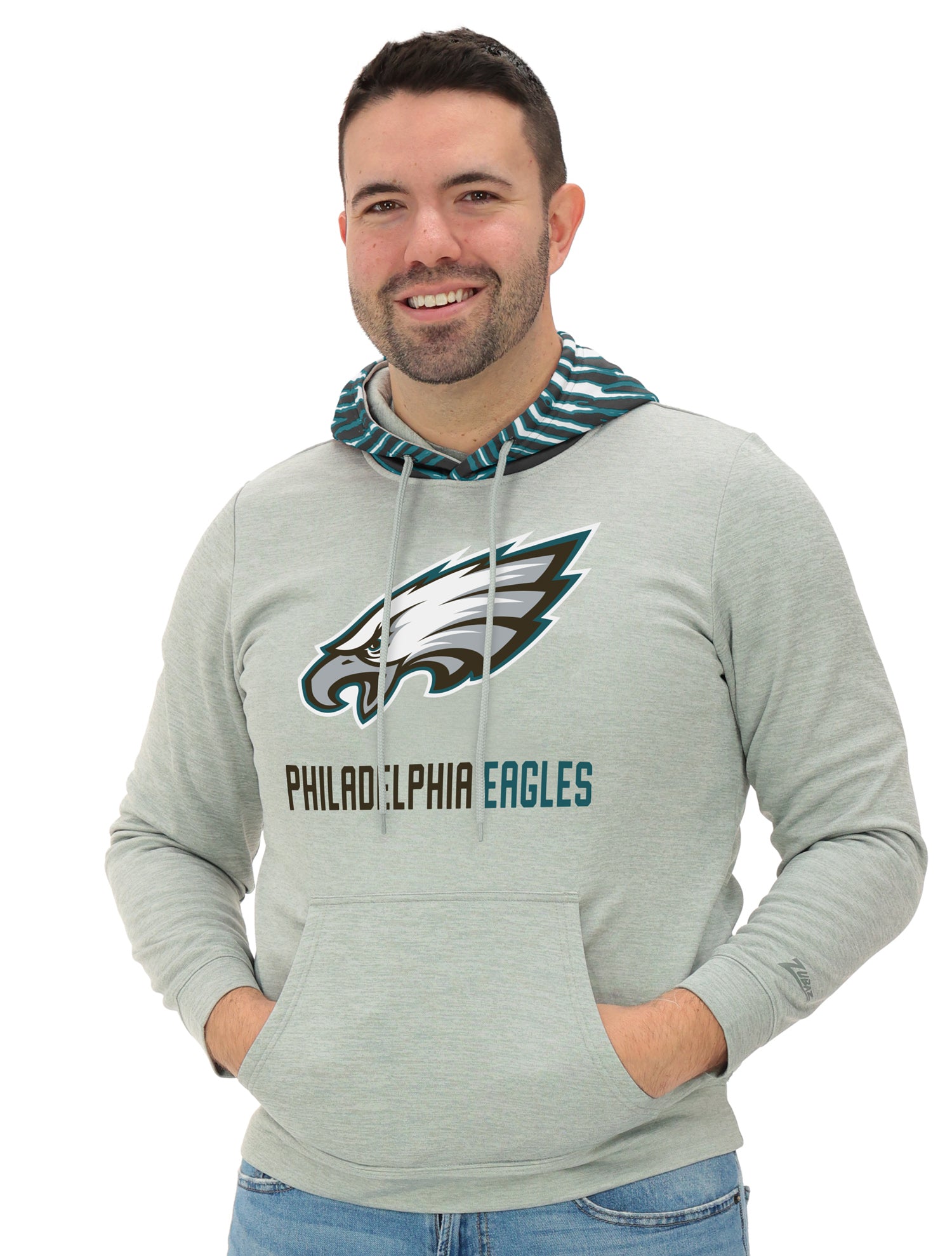 Zubaz NFL Men`s Gray Hoodie with 3C Zebra Hood, PHILADELPHIA EAGLES