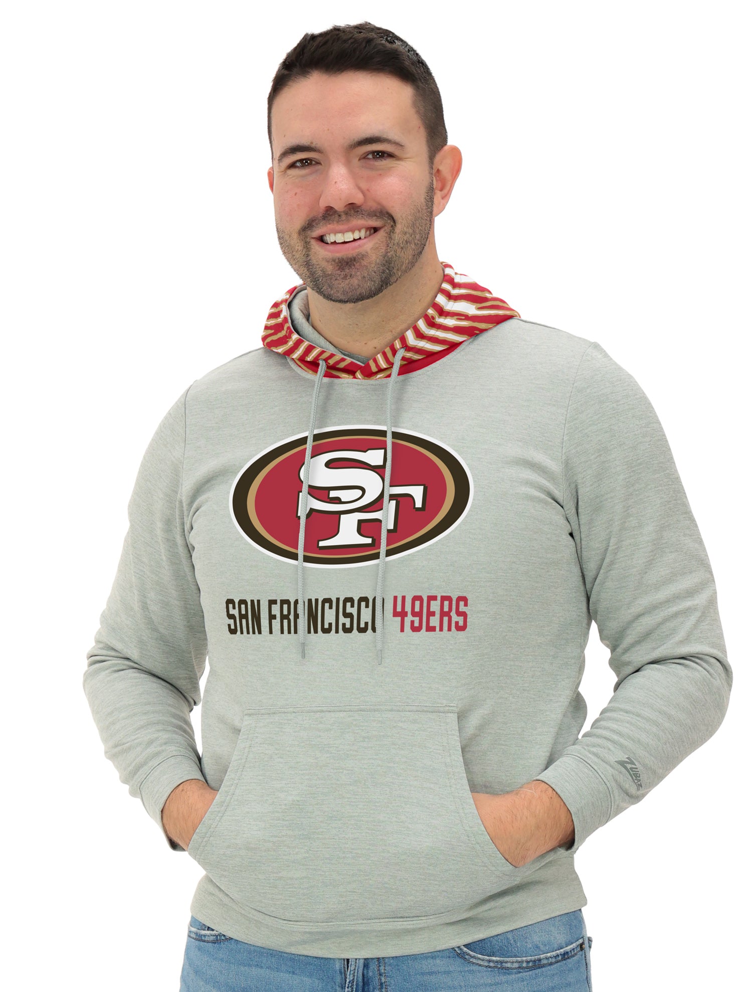 Zubaz NFL Men`s Gray Hoodie with 3C Zebra Hood, SAN FRANCISCO 49ERS