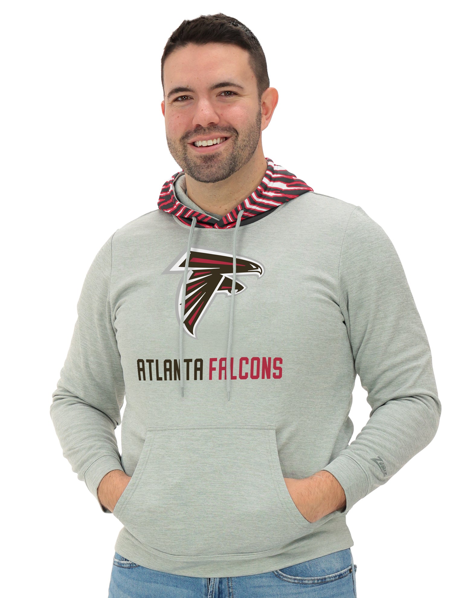 Zubaz NFL Men`s Gray Hoodie with 3C Zebra Hood, ATLANTA FALCONS
