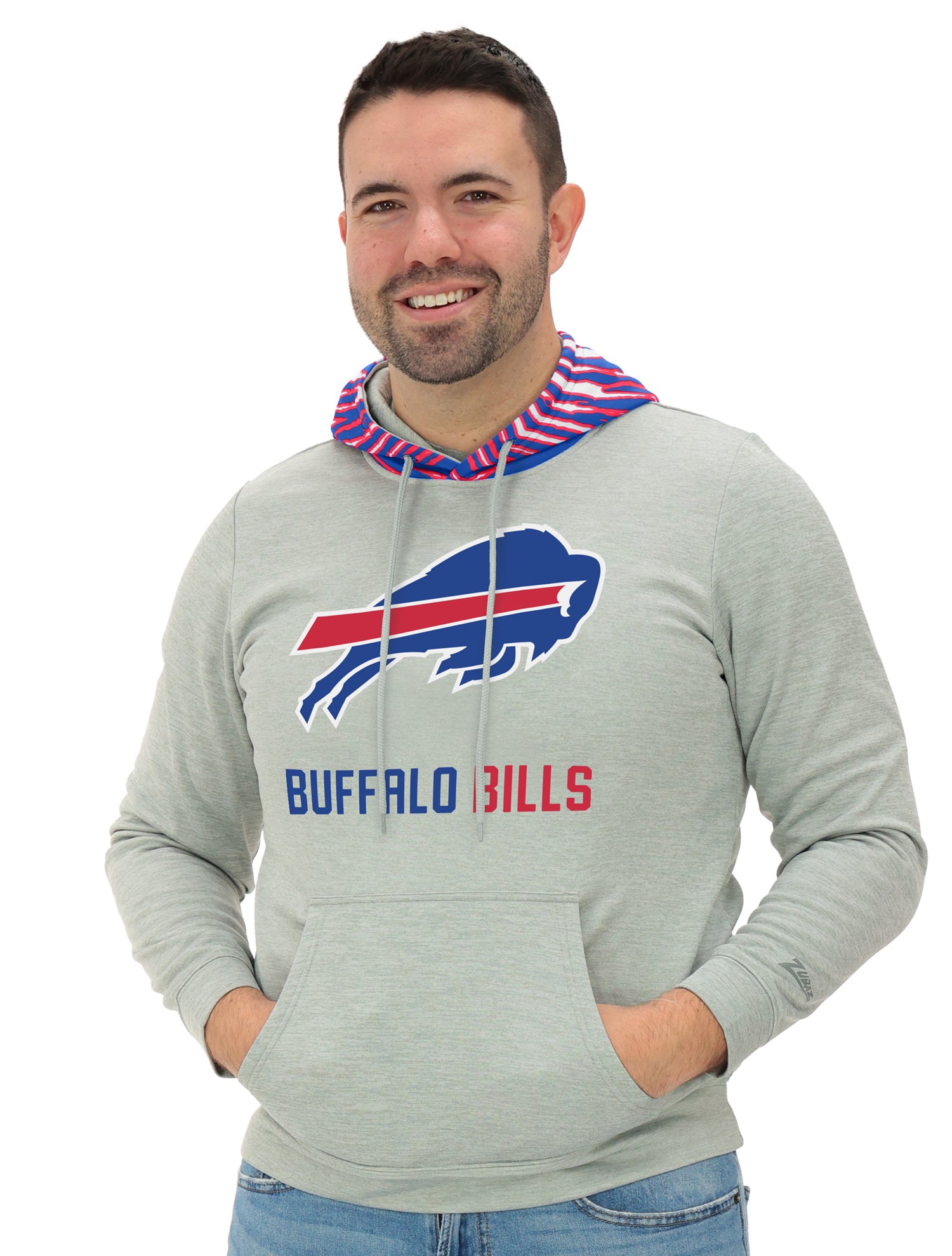Zubaz NFL Men`s Gray Hoodie with 3C Zebra Hood, BUFFALO BILLS