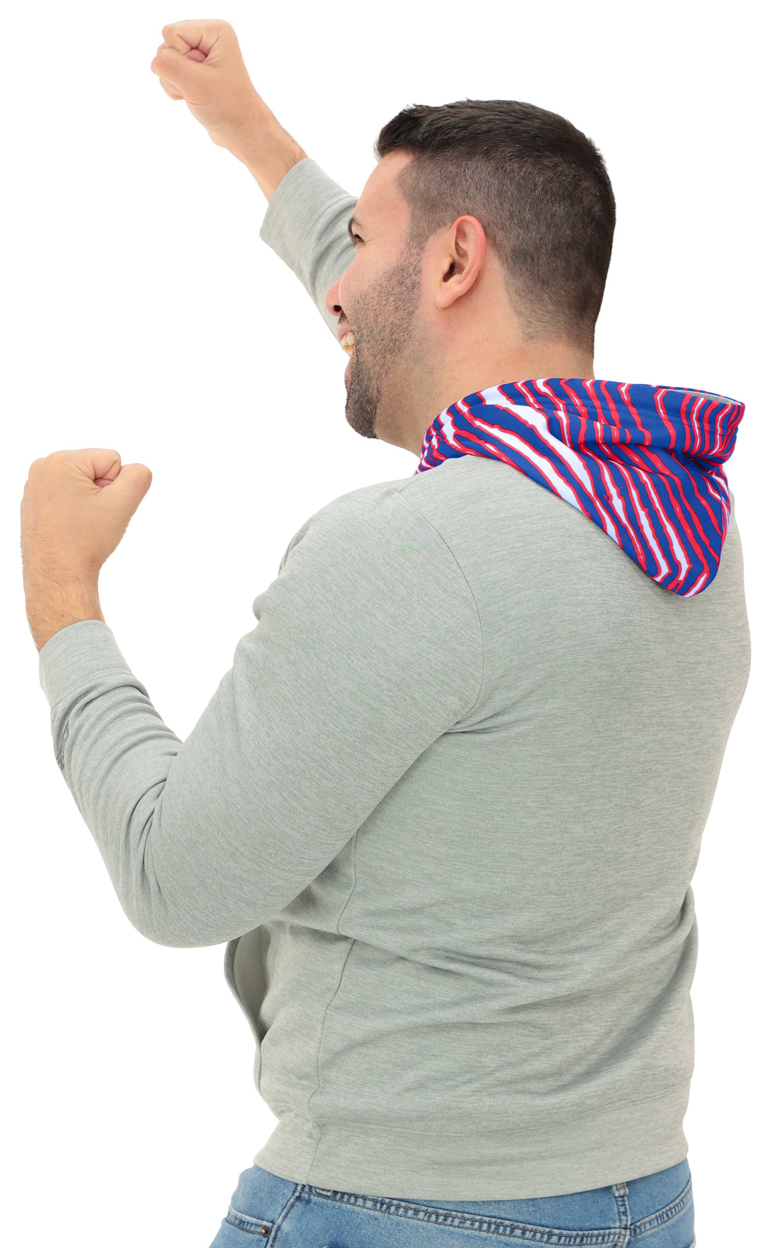 Zubaz NFL Men`s Gray Hoodie with 3C Zebra Hood, BUFFALO BILLS