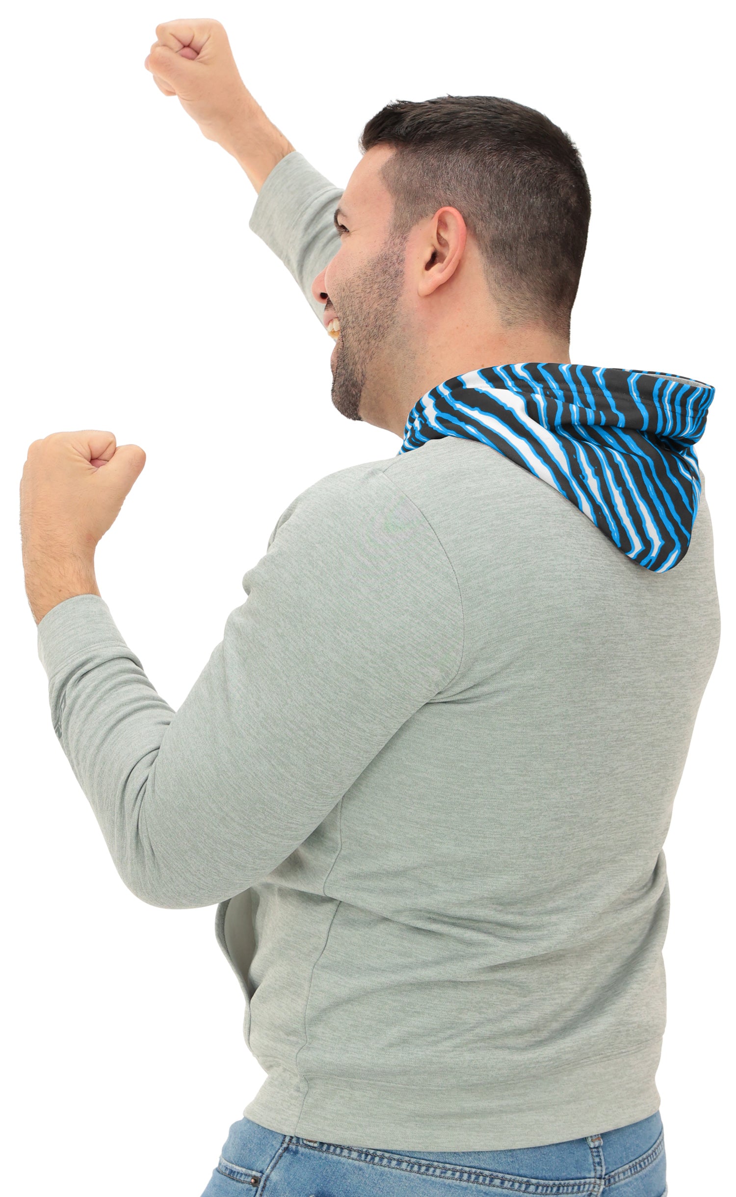 Zubaz NFL Men`s Gray Hoodie with 3C Zebra Hood, CAROLINA PANTHERS