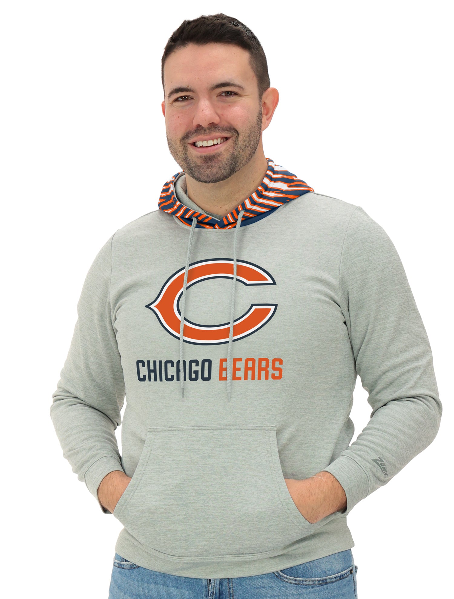 Zubaz NFL Men`s Gray Hoodie with 3C Zebra Hood, CHICAGO BEARS