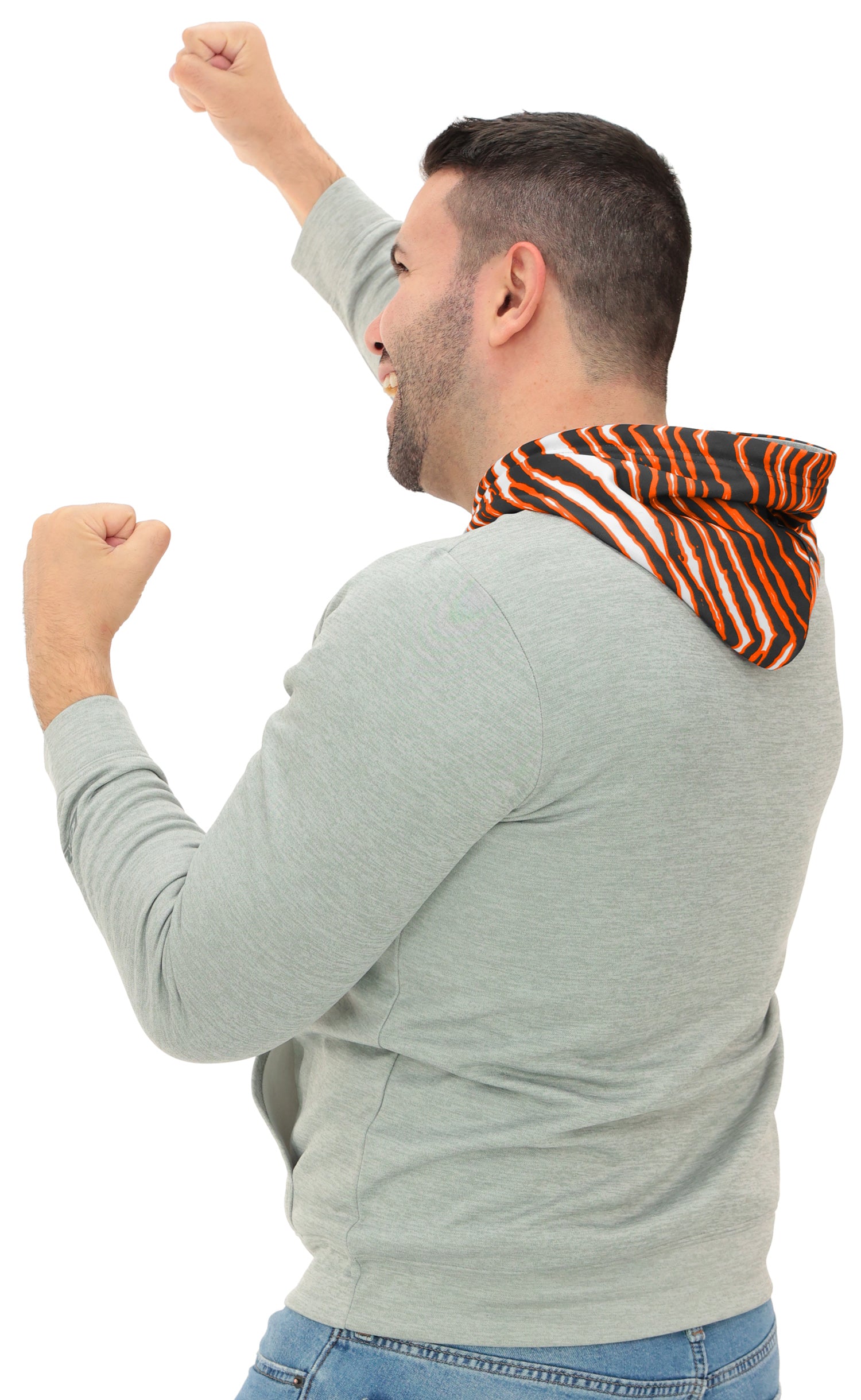 Zubaz NFL Men`s Gray Hoodie with 3C Zebra Hood, CINCINNATI BENGALS