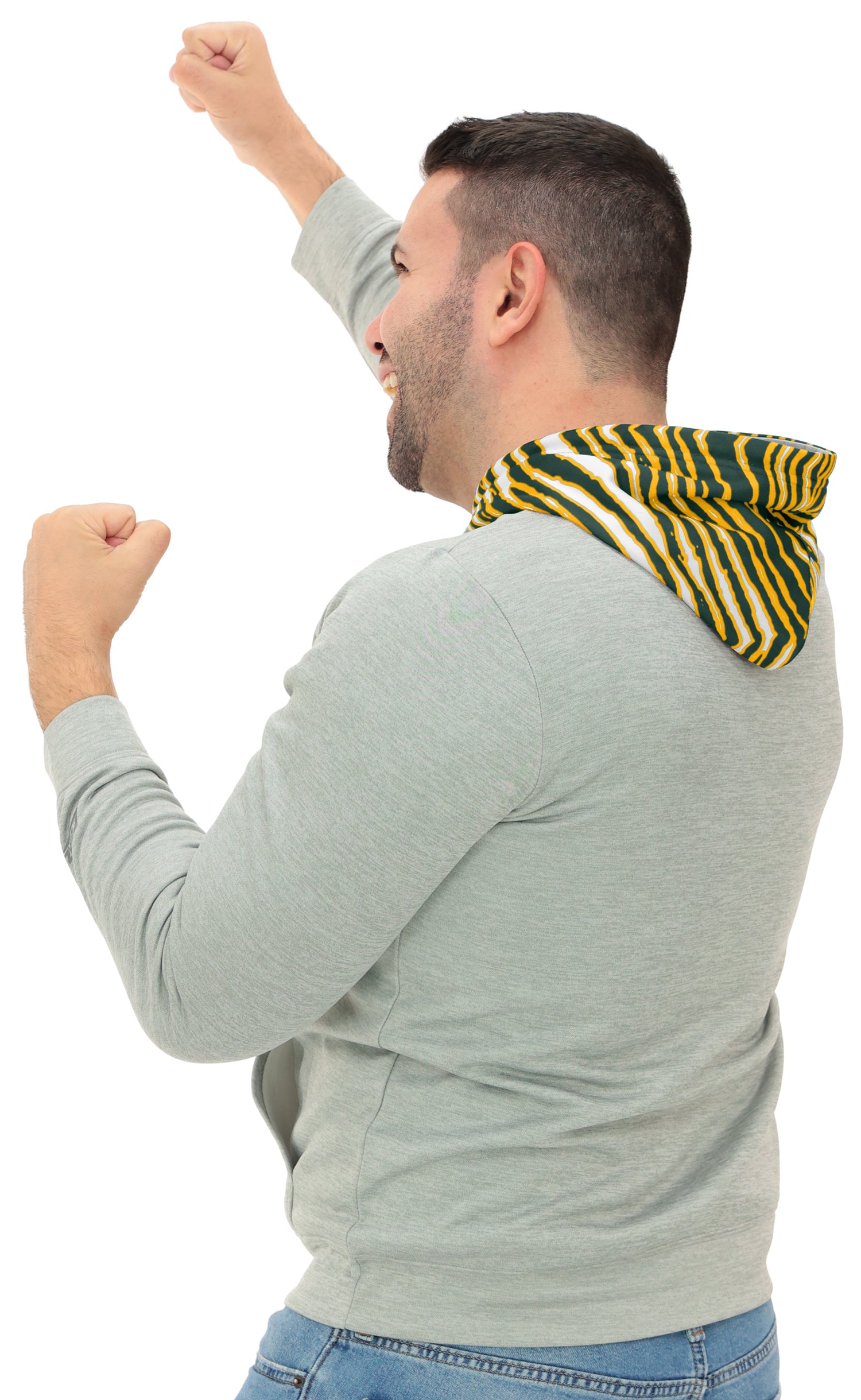 Zubaz NFL Men`s Gray Hoodie with 3C Zebra Hood, GREEN BAY PACKERS