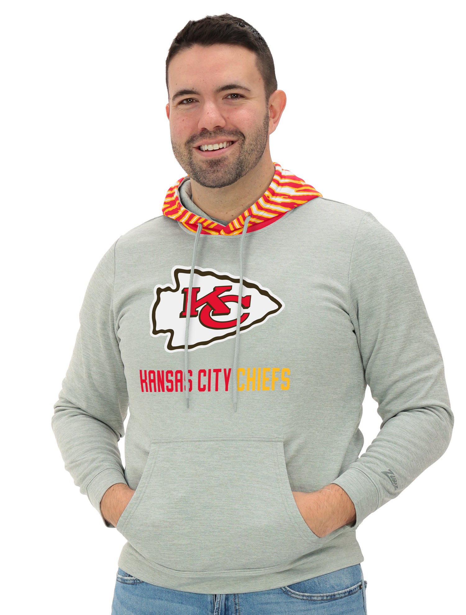 Zubaz NFL Men`s Gray Hoodie with 3C Zebra Hood, KANSAS CITY CHIEFS