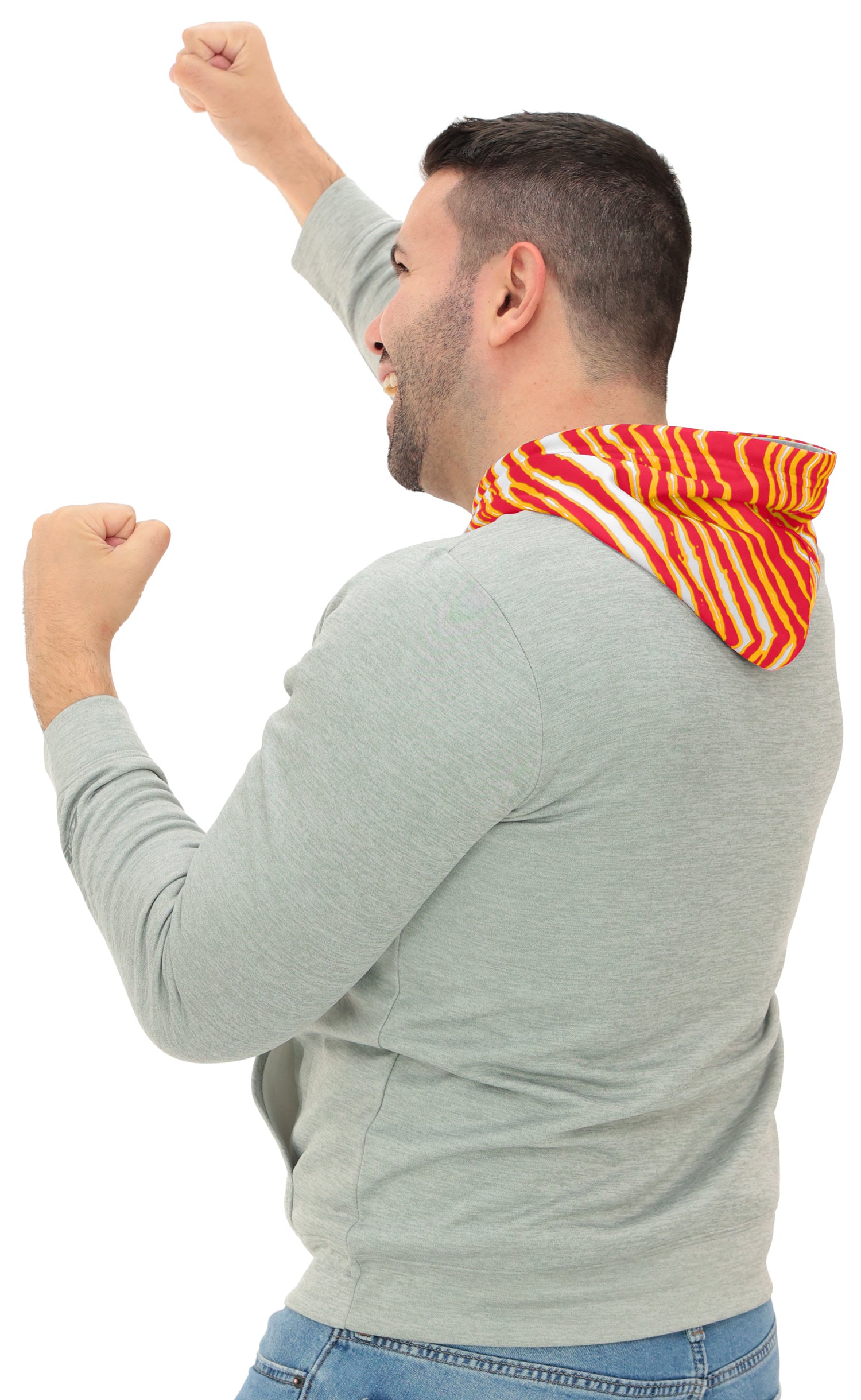 Zubaz NFL Men`s Gray Hoodie with 3C Zebra Hood, KANSAS CITY CHIEFS