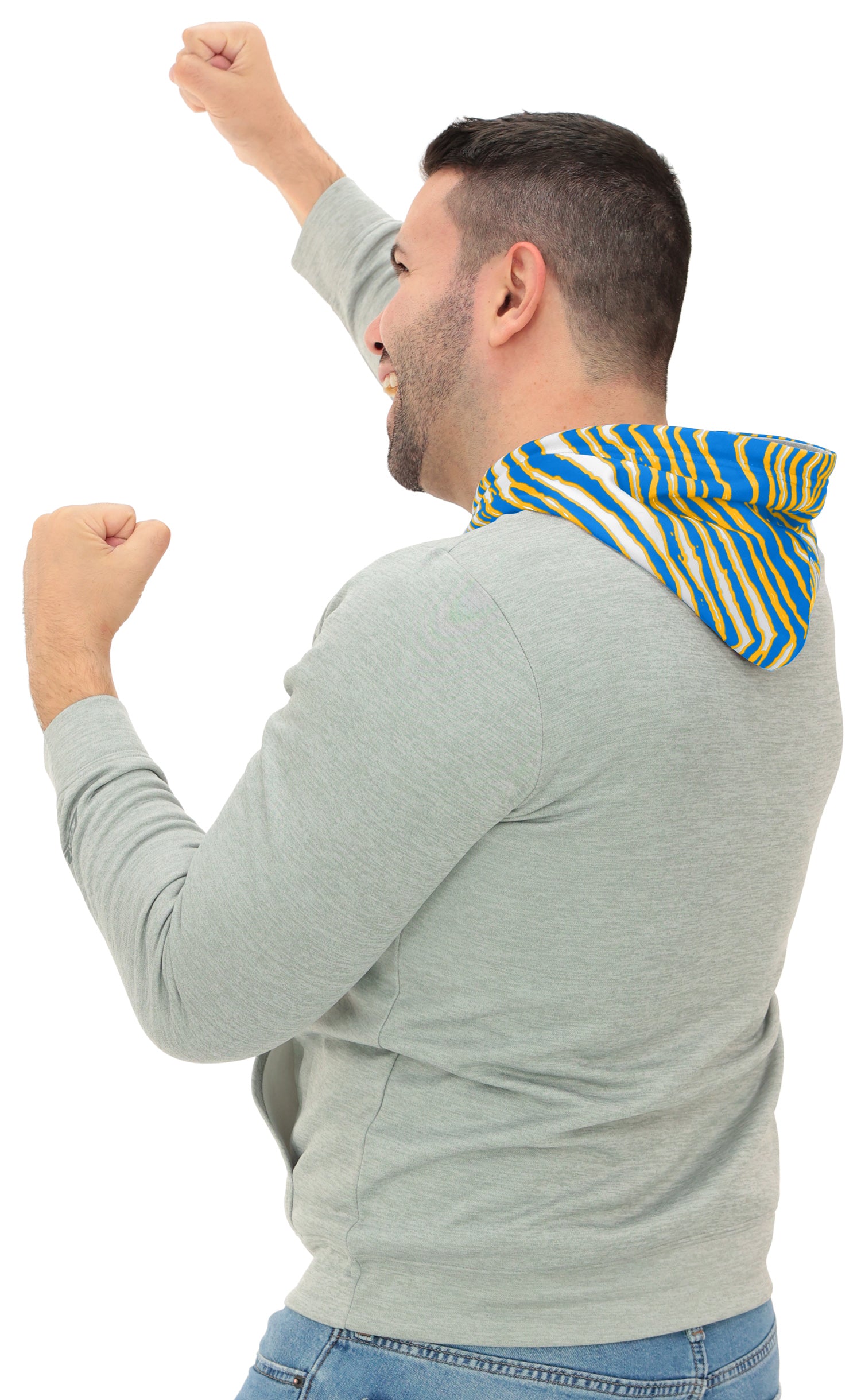 Zubaz NFL Los Angeles Chargers Men's Gray 3 Color Zebra-Hood Hoodie