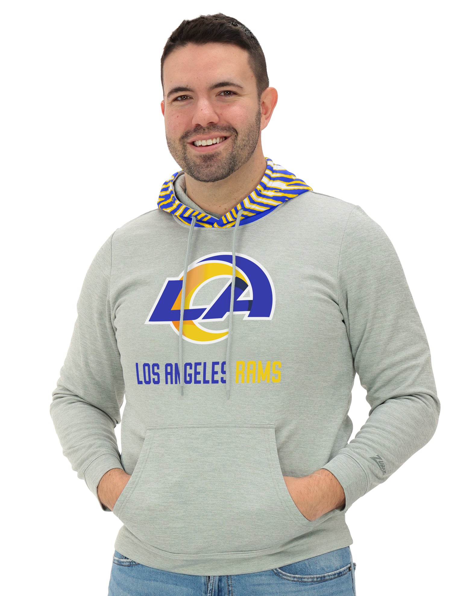 Zubaz NFL Men`s Gray Hoodie with 3C Zebra Hood, LOS ANGELES RAMS