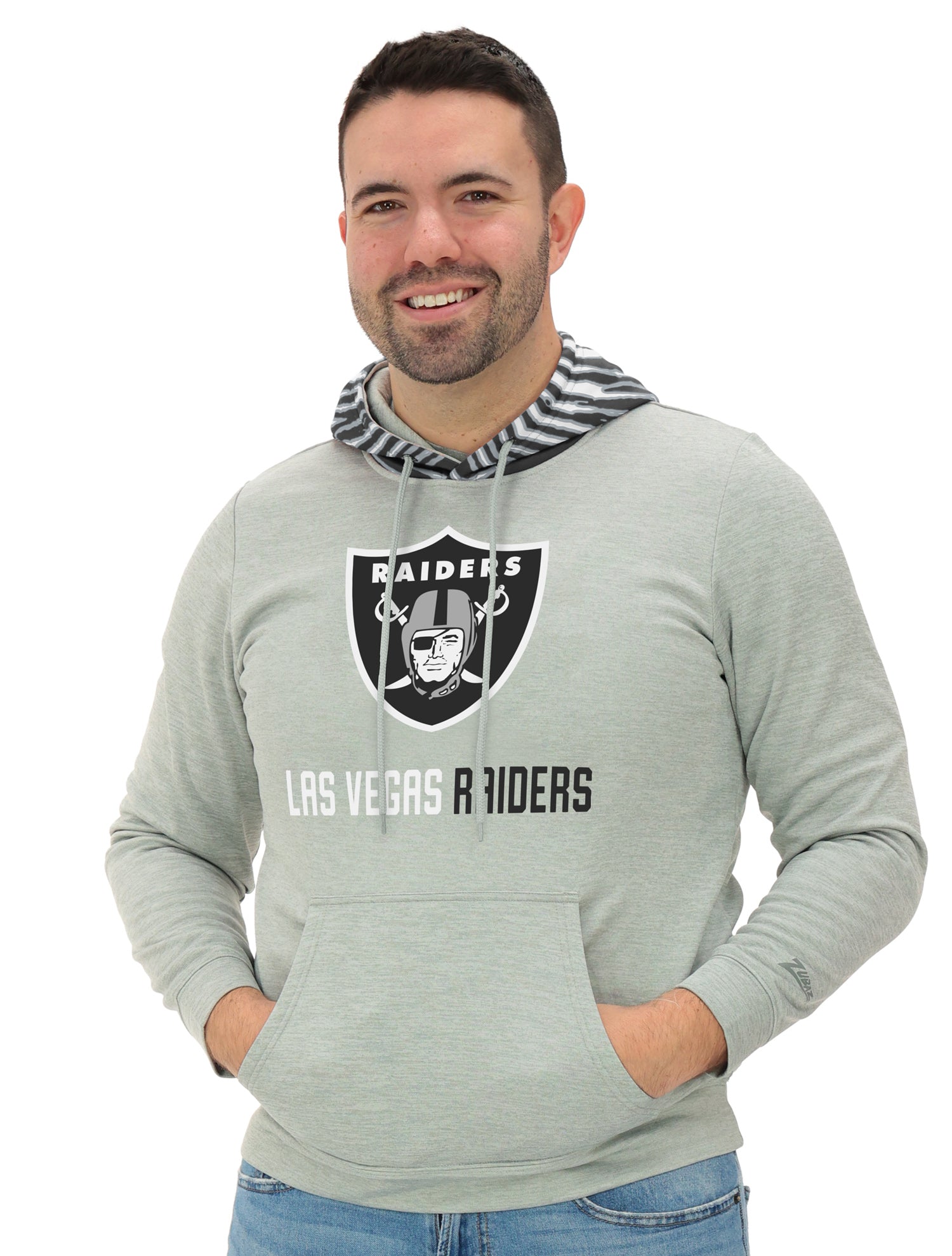 Zubaz NFL Men`s Gray Hoodie with 3C Zebra Hood, LAS VEGAS RAIDERS
