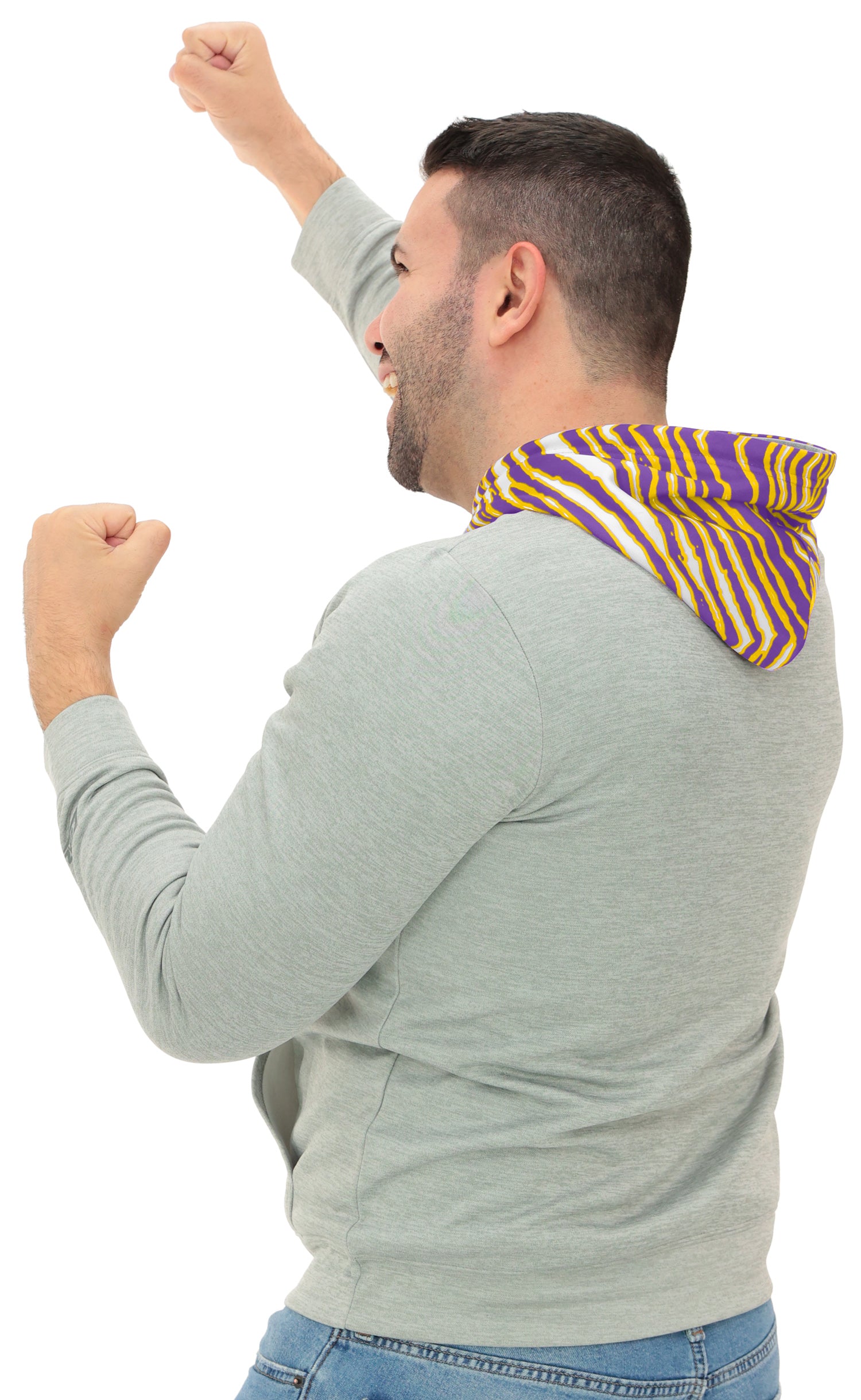 Zubaz NFL Men`s Gray Hoodie with 3C Zebra Hood, MINNESOTA VIKINGS