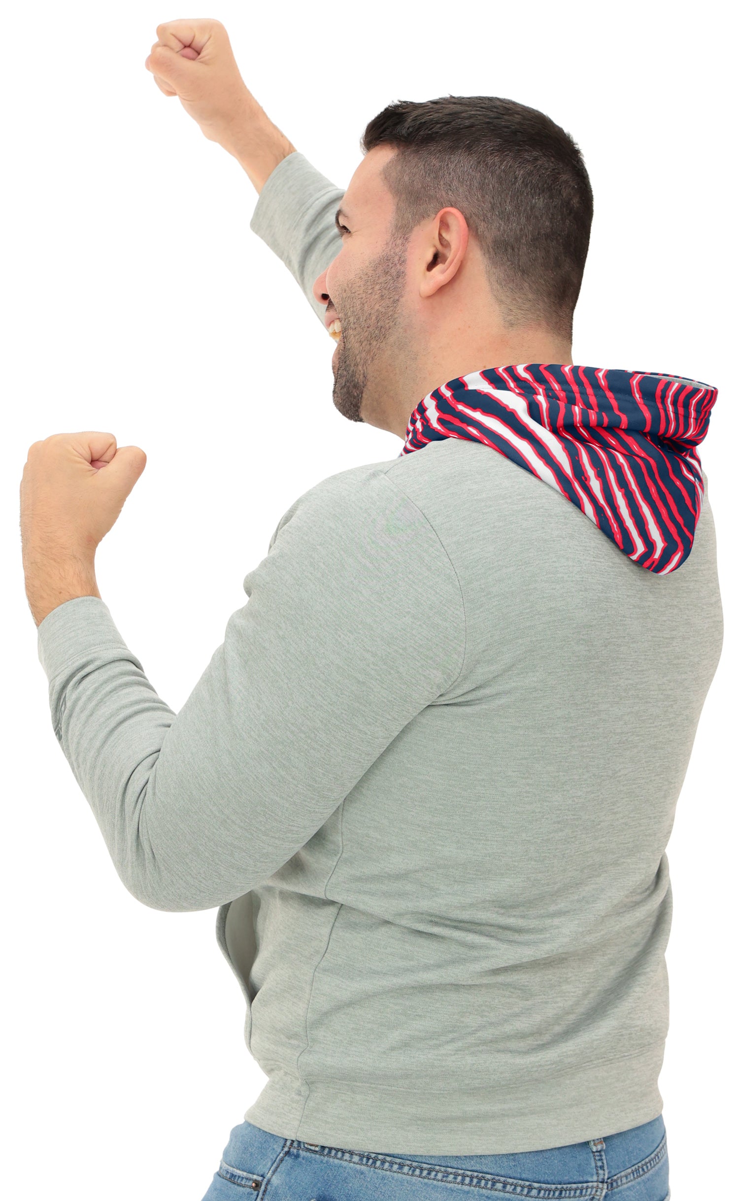 Zubaz NFL Men`s Gray Hoodie with 3C Zebra Hood, NEW ENGLAND PATRIOTS