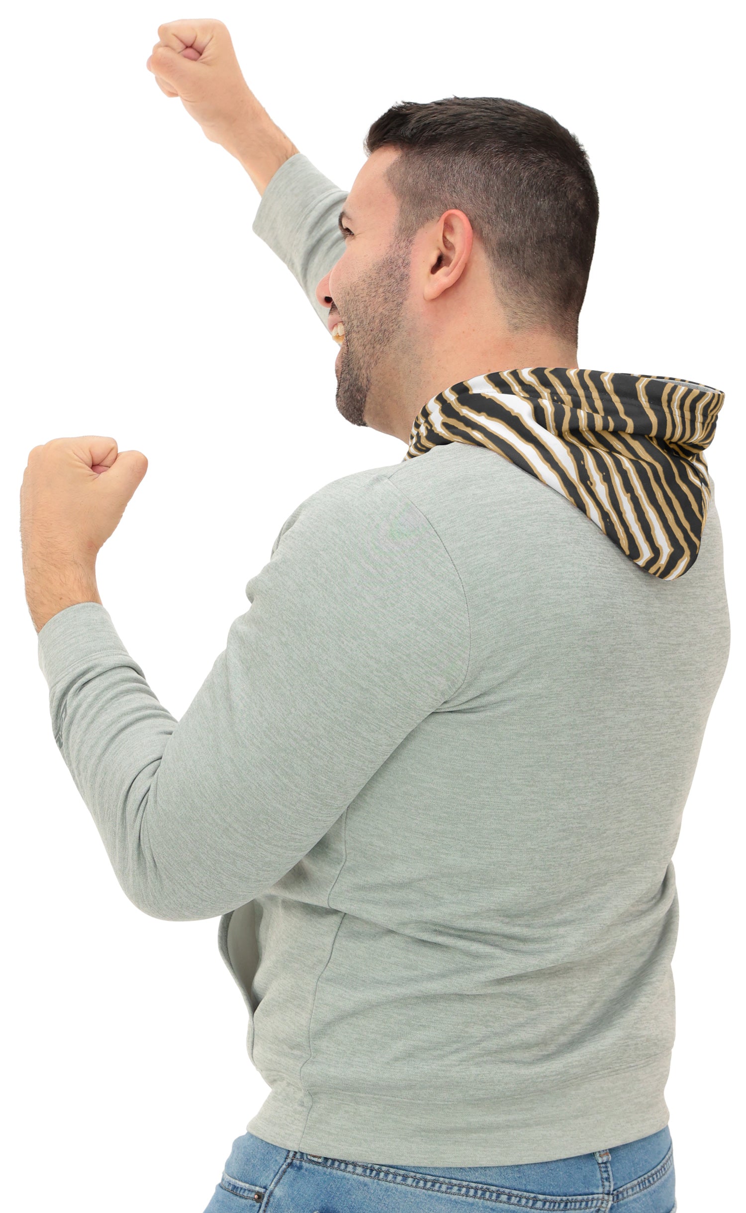 Zubaz NFL Men`s Gray Hoodie with 3C Zebra Hood, NEW ORLEANS SAINTS