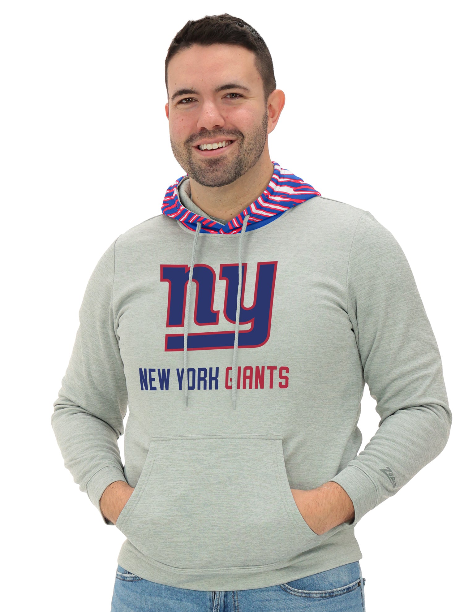 Zubaz NFL Men`s Gray Hoodie with 3C Zebra Hood, NEW YORK GIANTS
